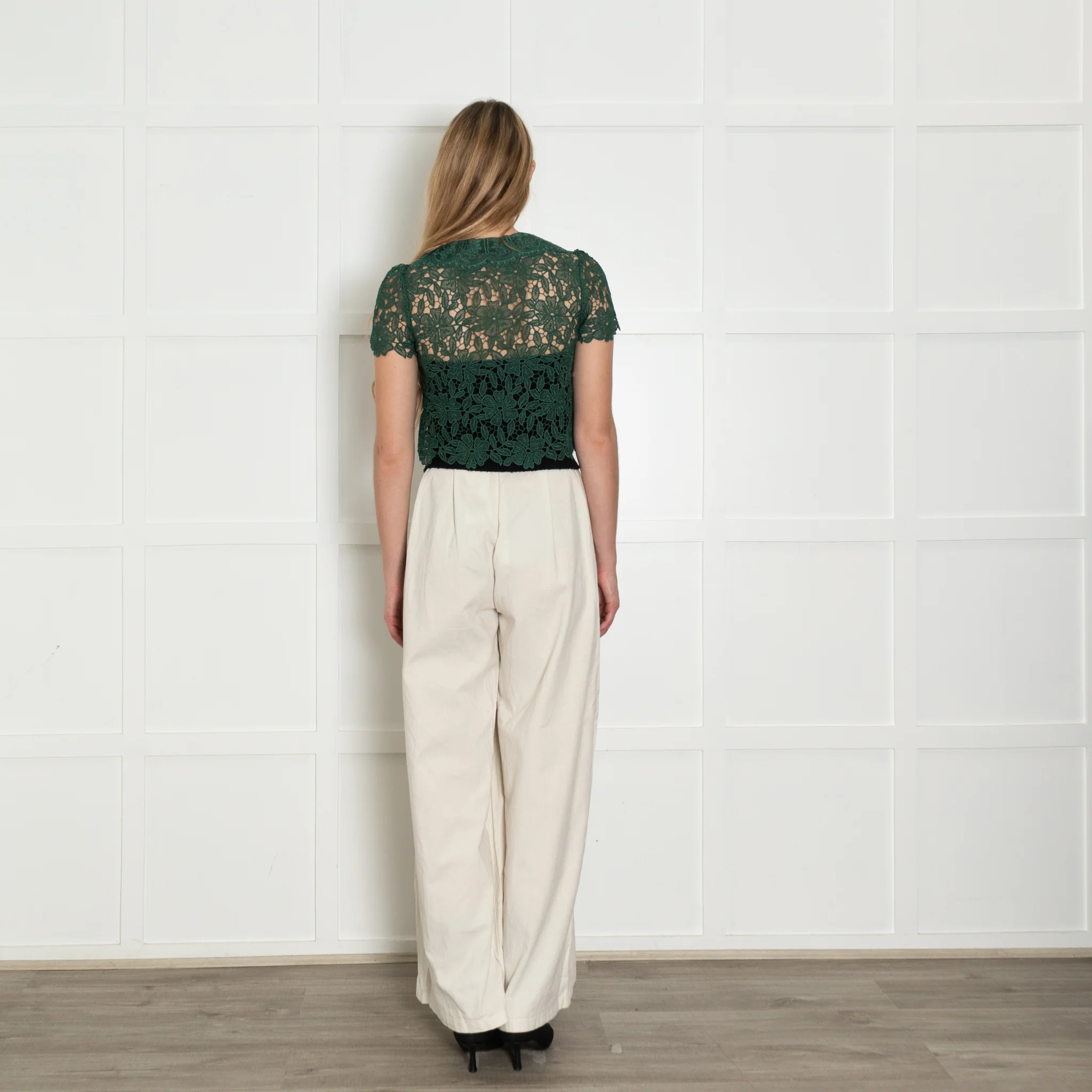 Self Portrait Green Guipure Gold Button Lace Top - Image 7