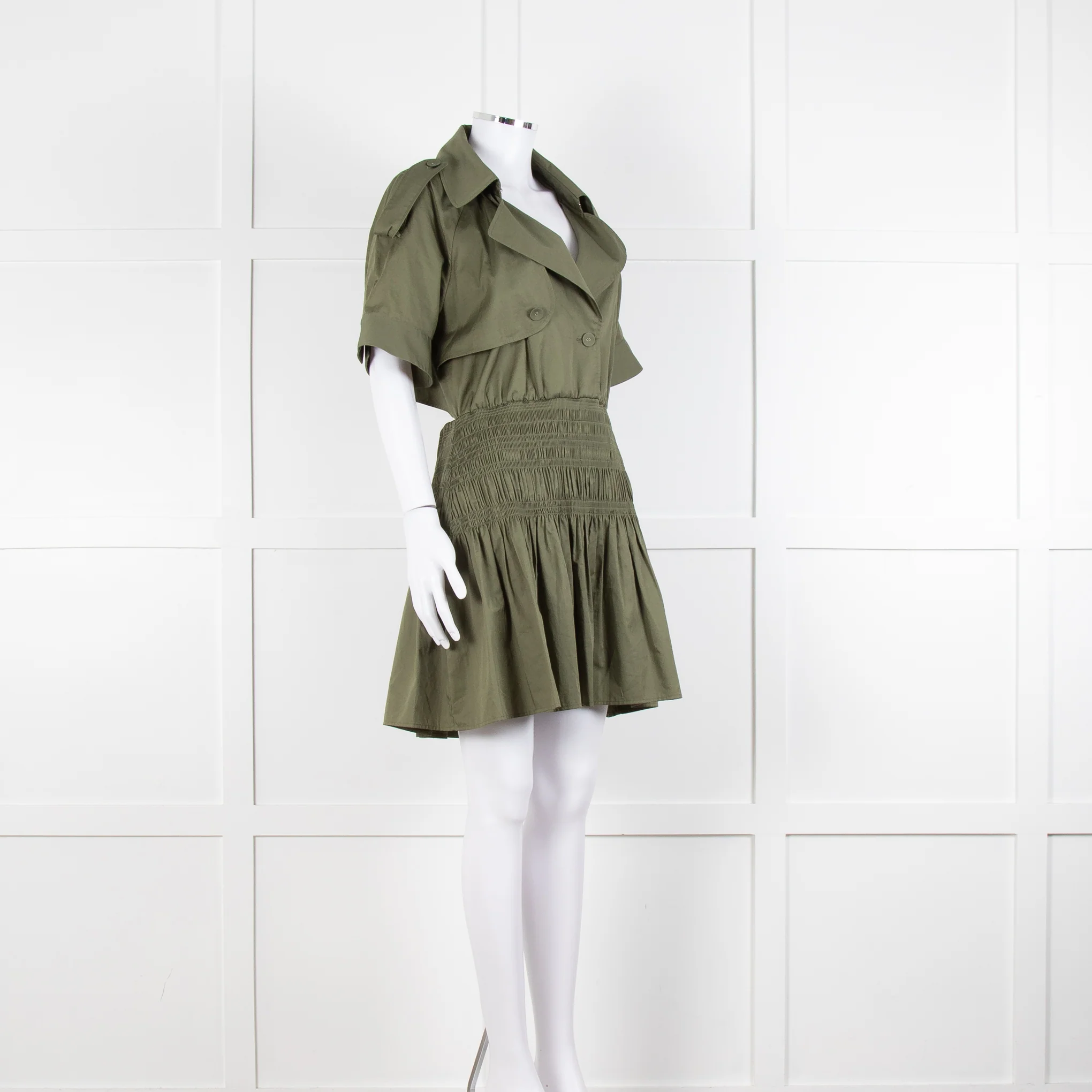 Self-Portrait Green Shirred Waist Trench Style Mini Dress - Image 2