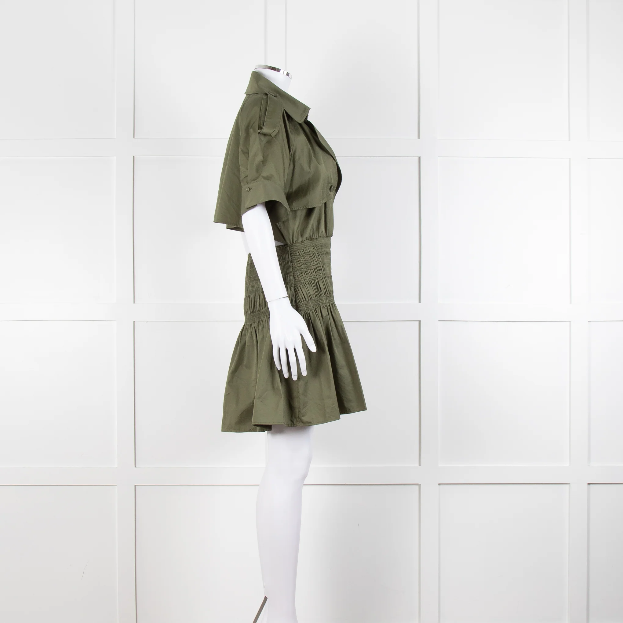 Self-Portrait Green Shirred Waist Trench Style Mini Dress - Image 3