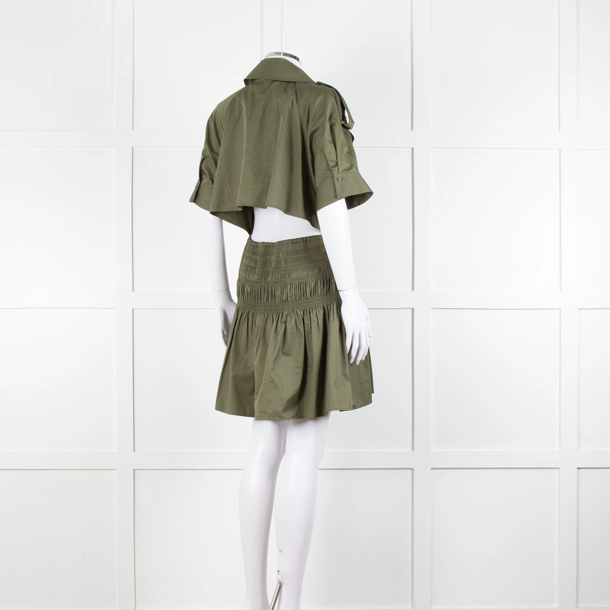 Self-Portrait Green Shirred Waist Trench Style Mini Dress - Image 4