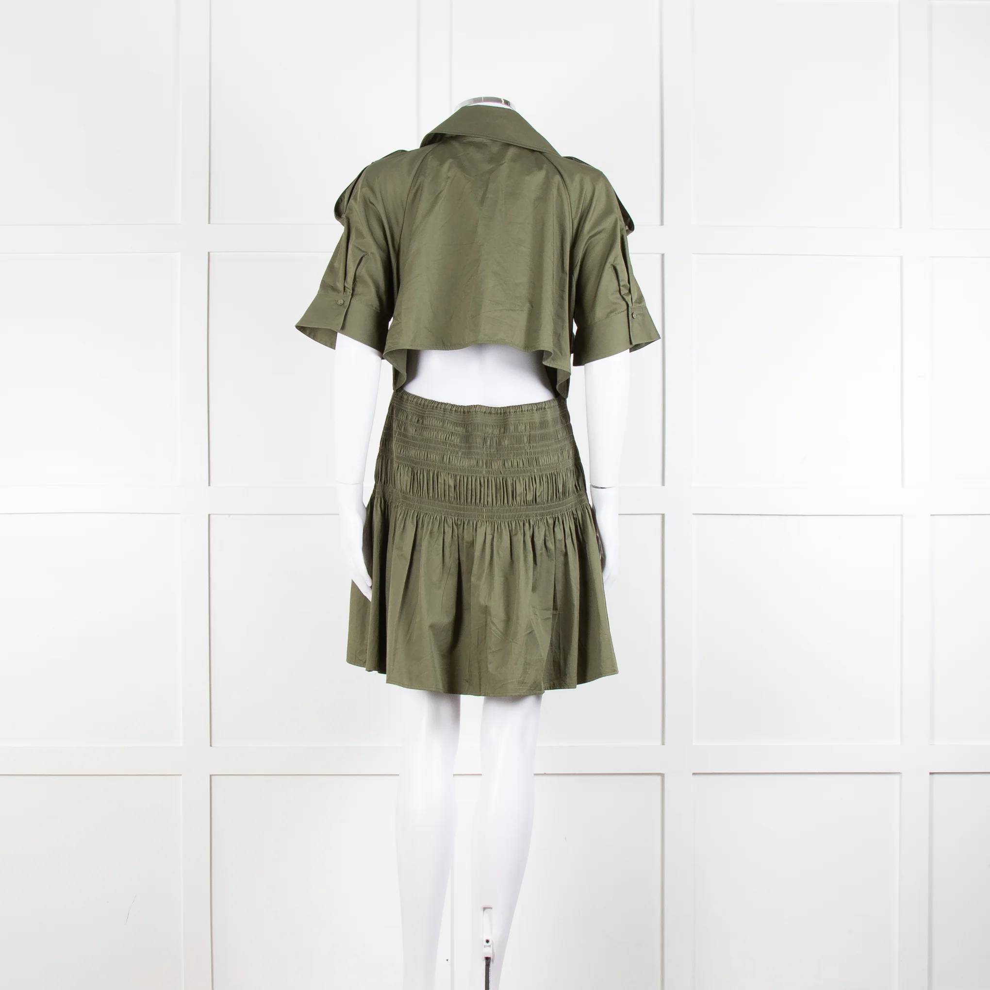 Self-Portrait Green Shirred Waist Trench Style Mini Dress - Image 5
