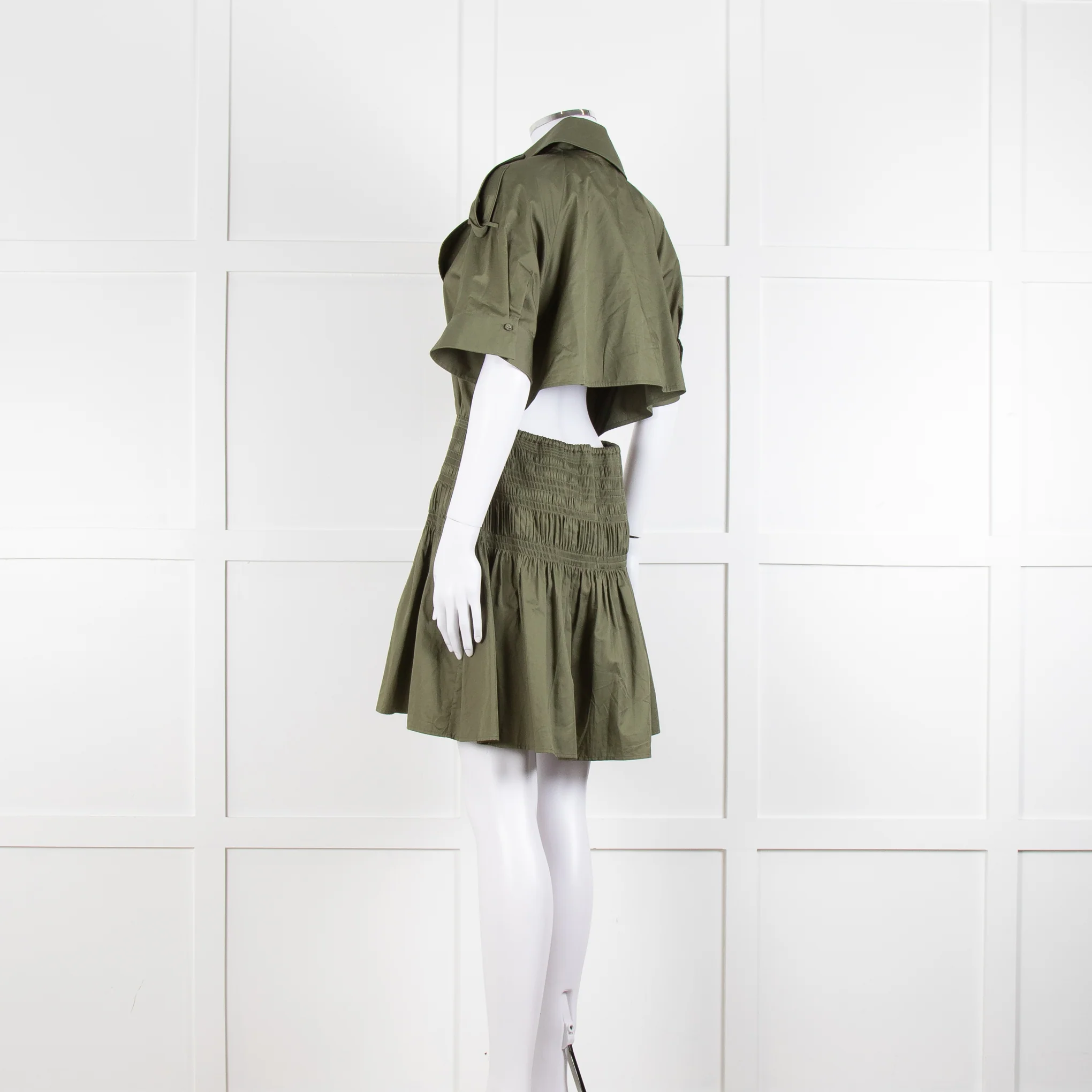 Self-Portrait Green Shirred Waist Trench Style Mini Dress - Image 6