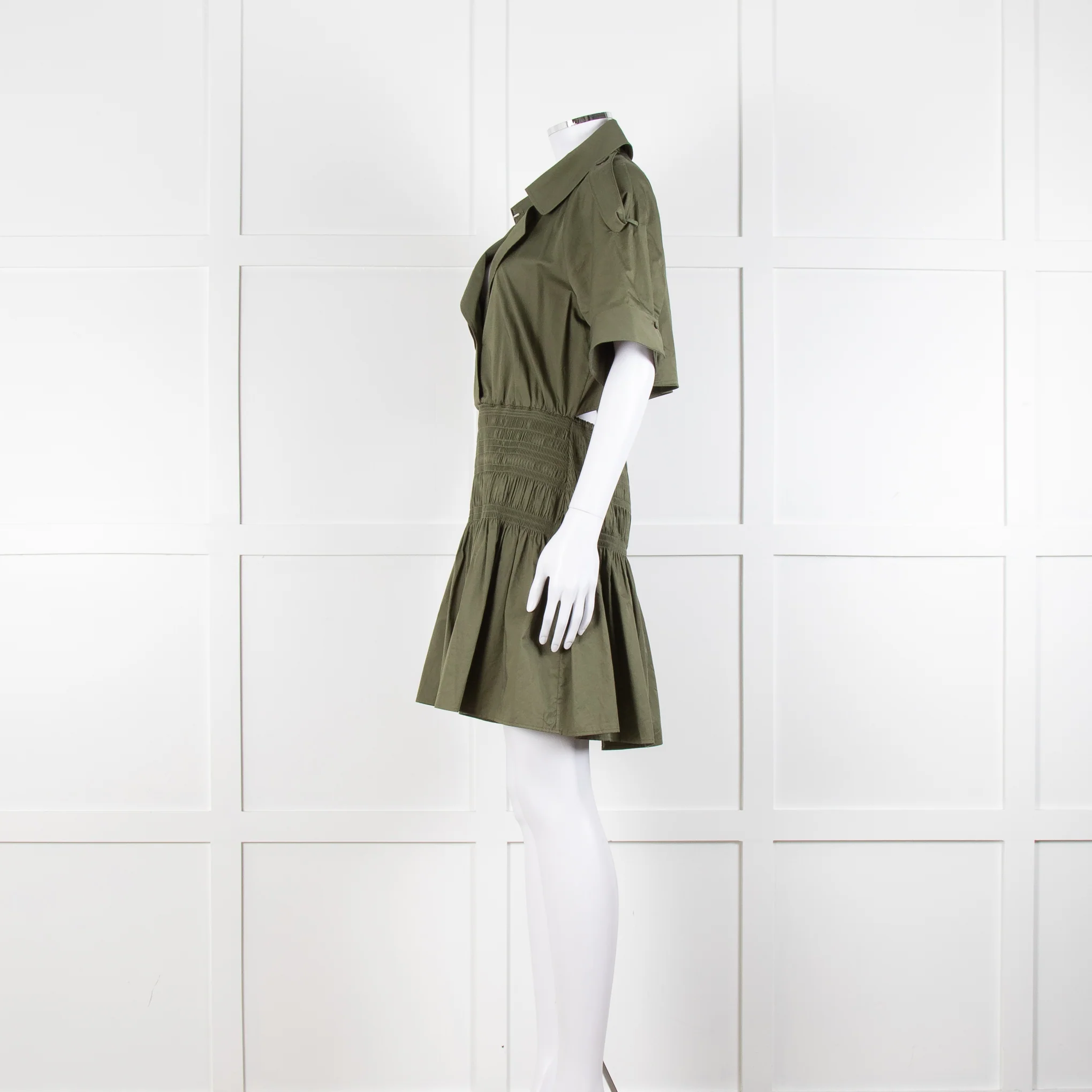 Self-Portrait Green Shirred Waist Trench Style Mini Dress - Image 7
