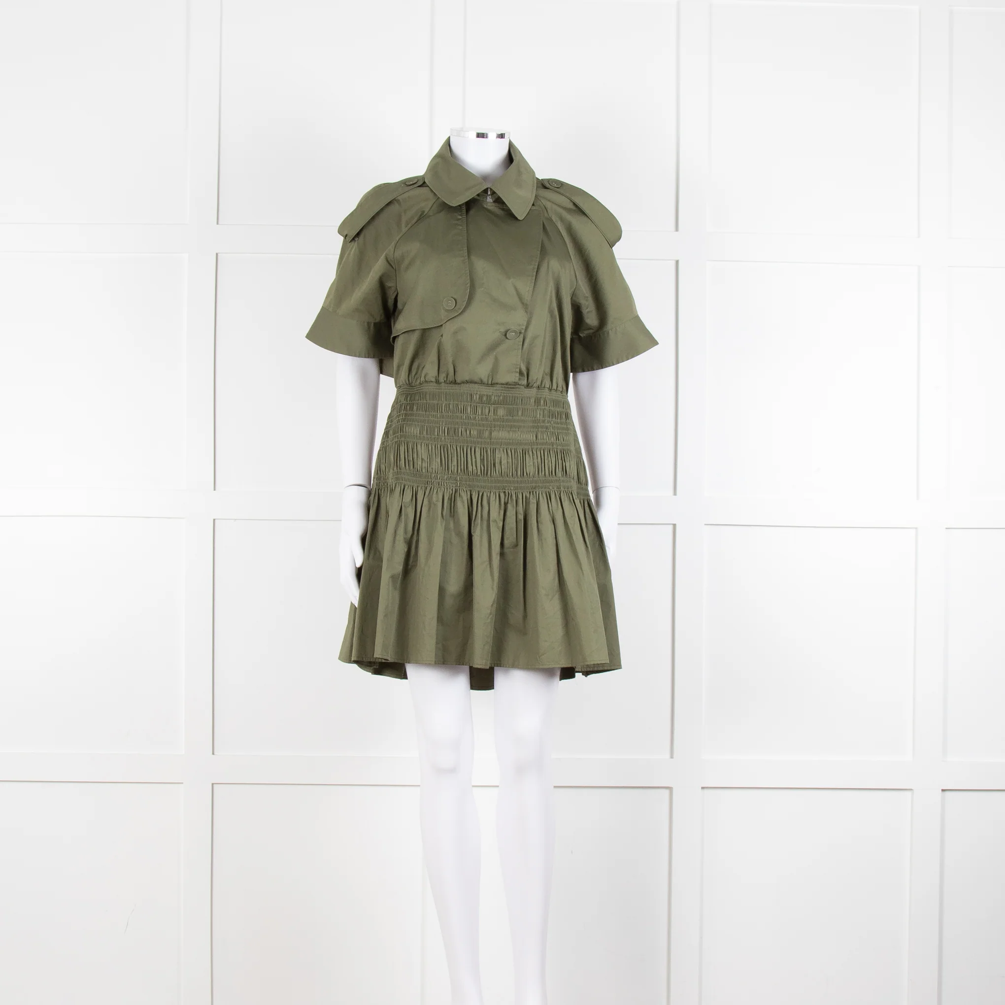 Self-Portrait Green Shirred Waist Trench Style Mini Dress - Image 8