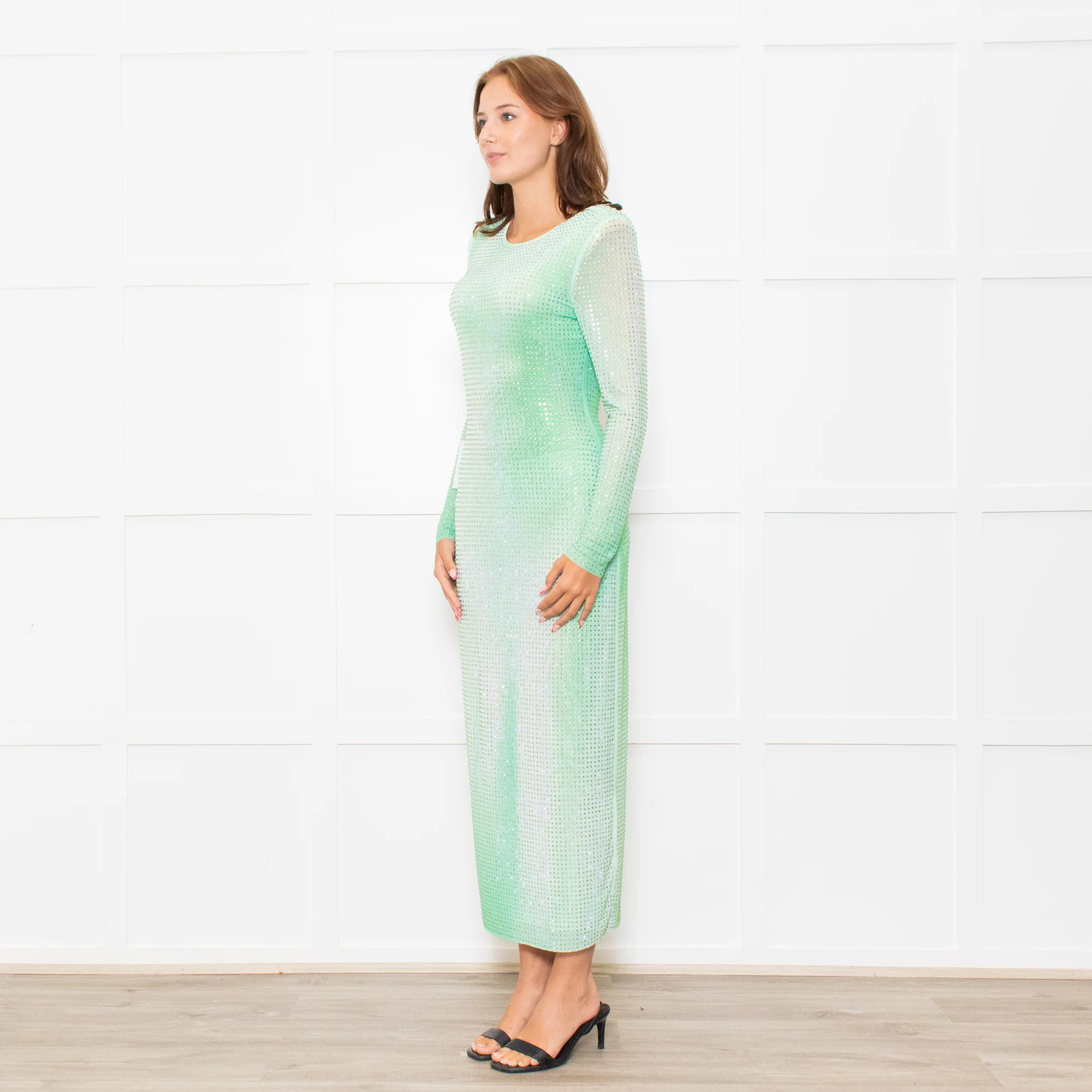 Self-Portrait Green White Green Crystal Embellished Maxi Dress - Image 3