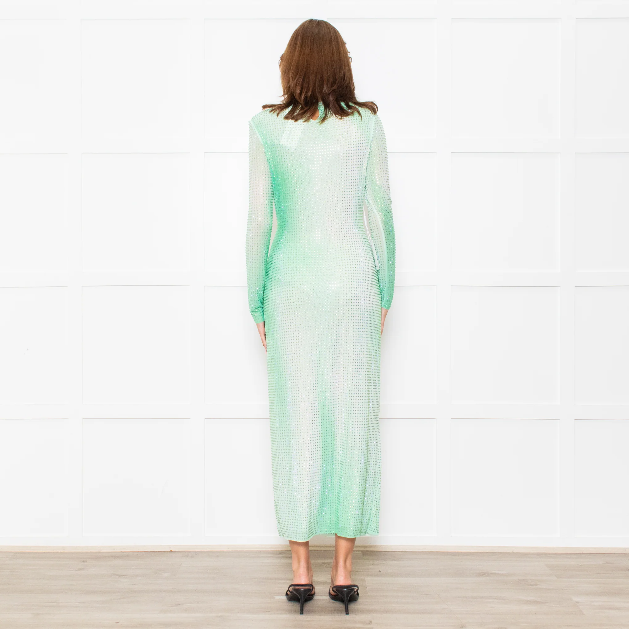 Self-Portrait Green White Green Crystal Embellished Maxi Dress - Image 5