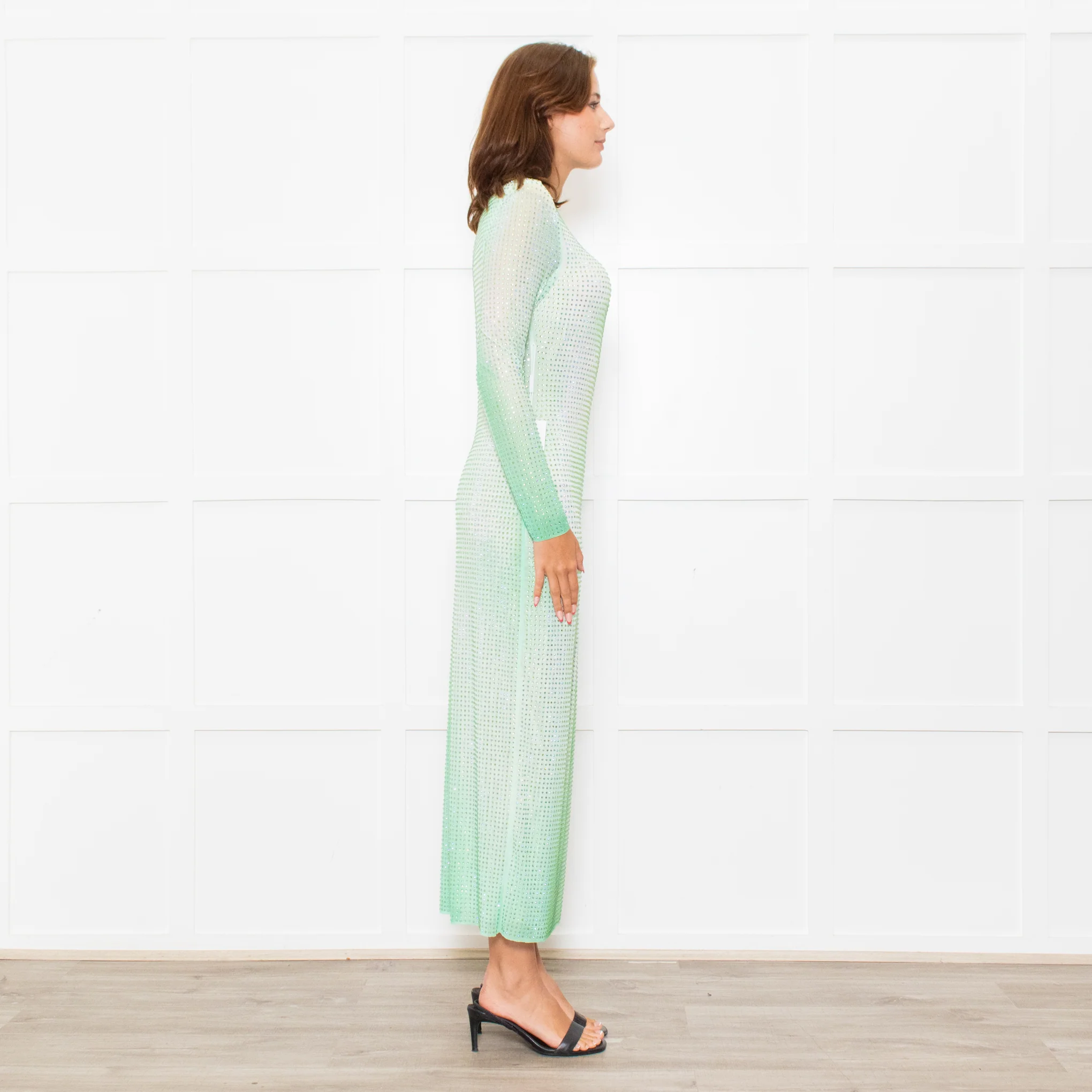 Self-Portrait Green White Green Crystal Embellished Maxi Dress - Image 6