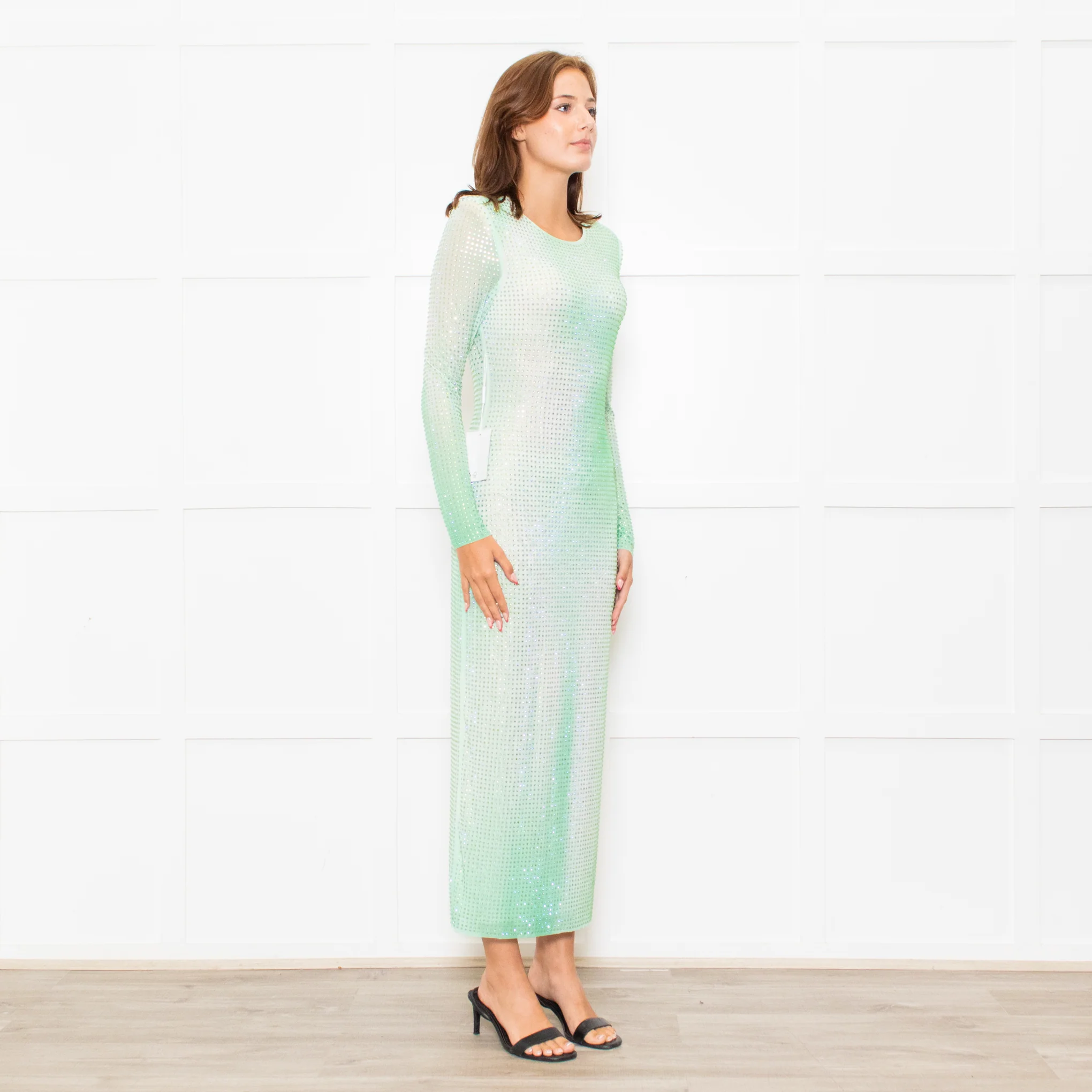 Self-Portrait Green White Green Crystal Embellished Maxi Dress - Image 7