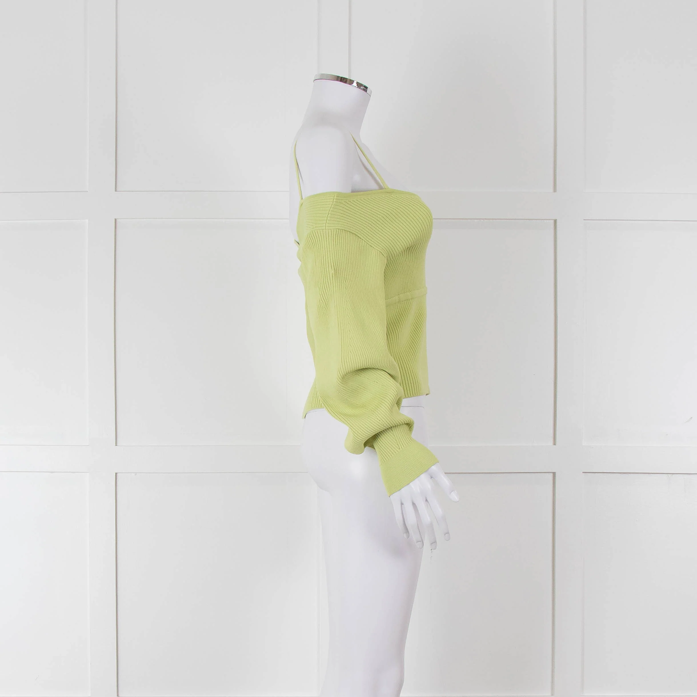 Self Portrait Light Green Rib Knit Fitted Cropped Jumper - Image 3