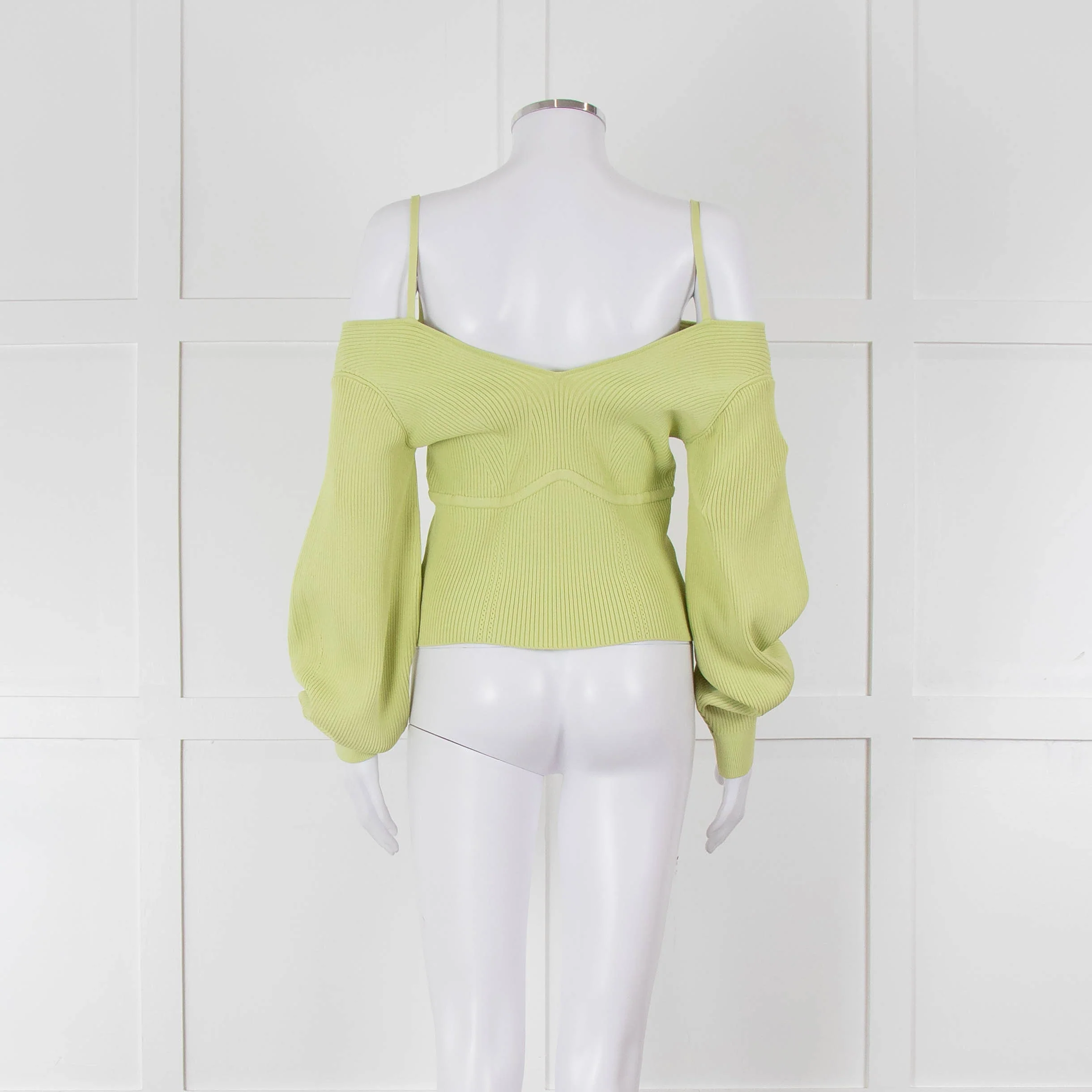 Self Portrait Light Green Rib Knit Fitted Cropped Jumper - Image 5