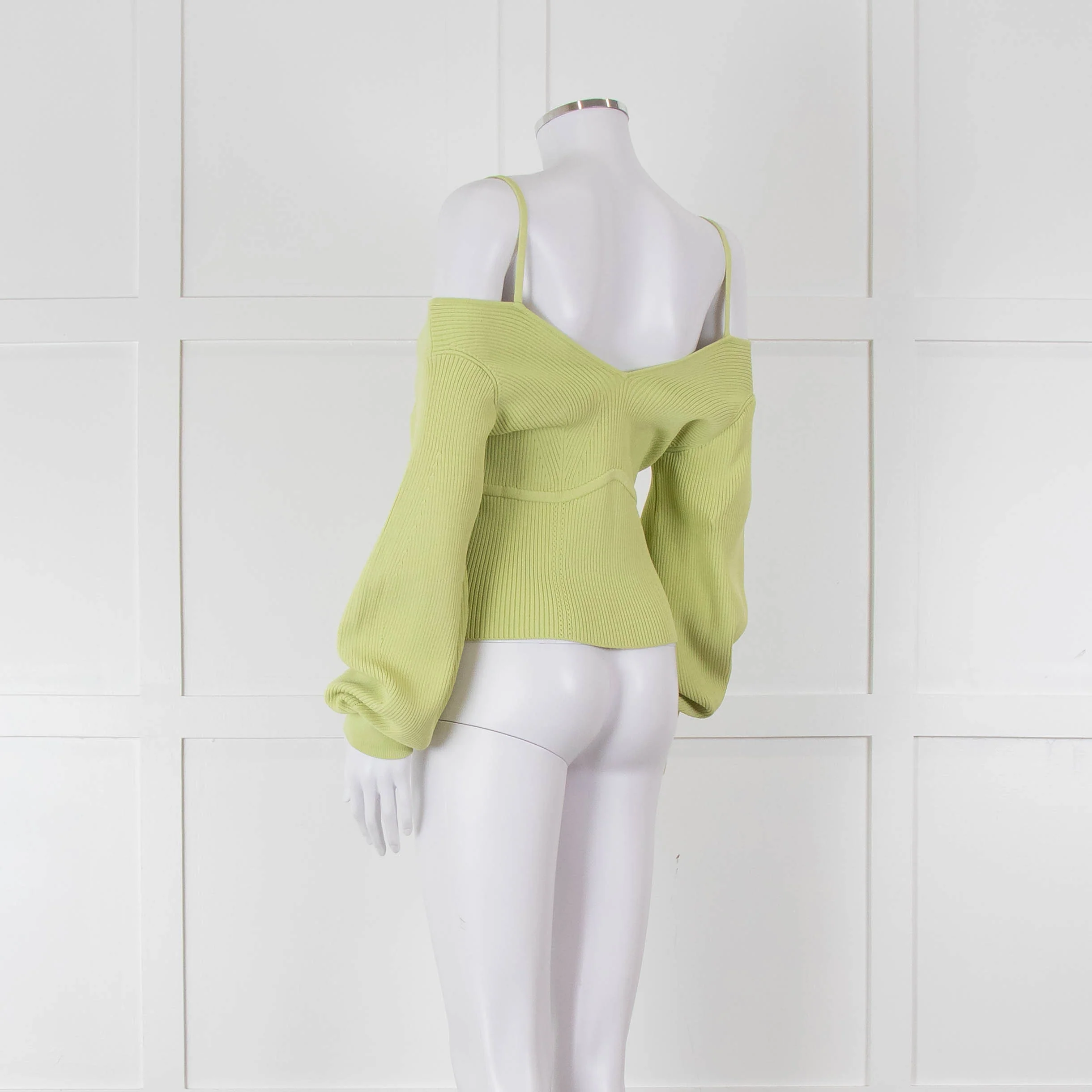 Self Portrait Light Green Rib Knit Fitted Cropped Jumper - Image 6
