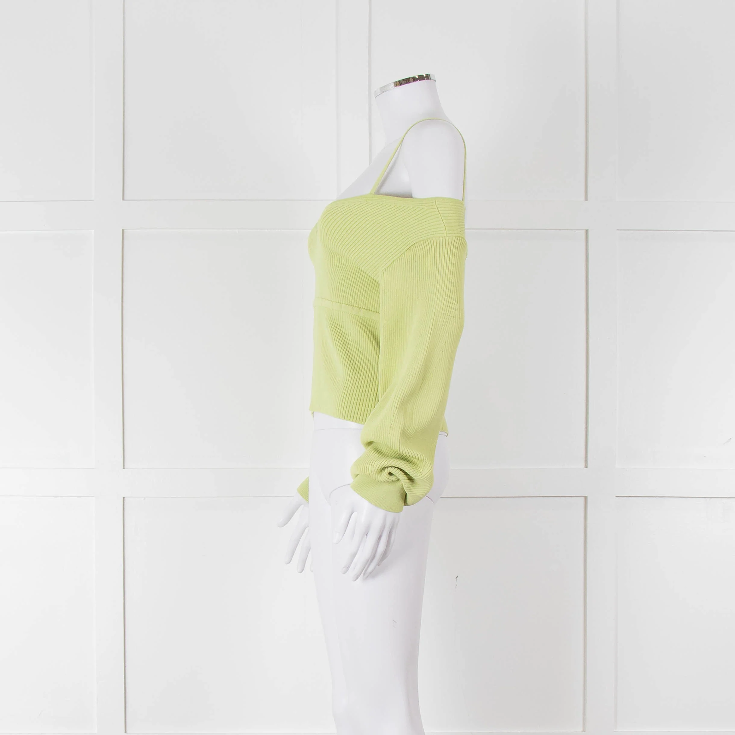 Self Portrait Light Green Rib Knit Fitted Cropped Jumper - Image 7