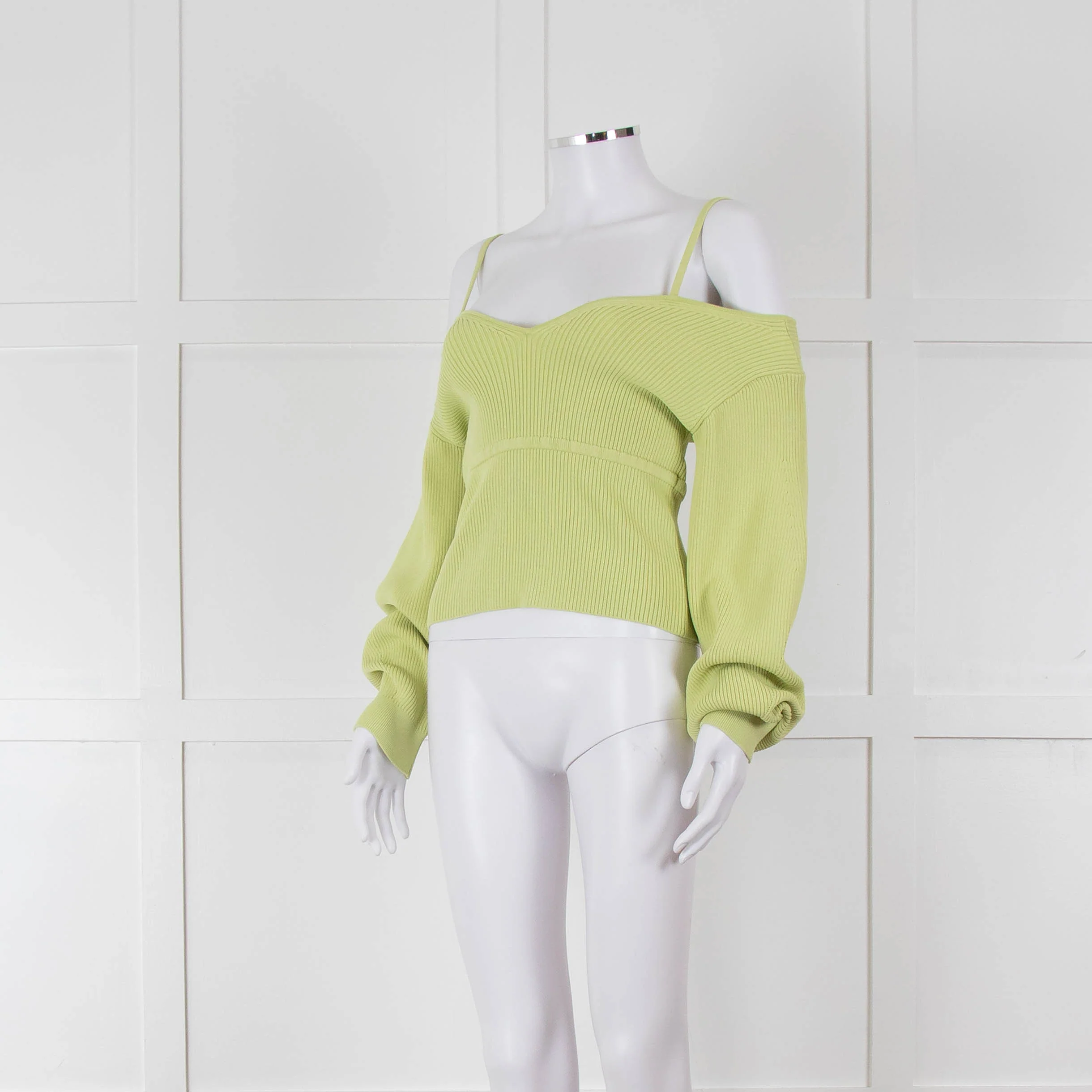 Self Portrait Light Green Rib Knit Fitted Cropped Jumper - Image 8