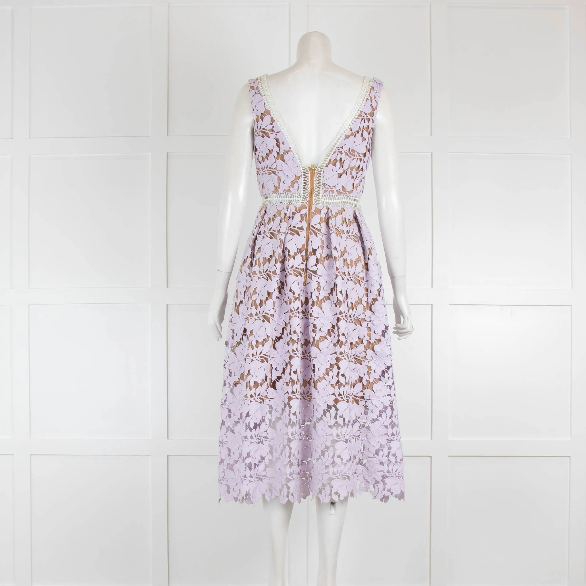 Self Portrait Lilac On Nude Lace Plunge Sleeveless Dress - Image 2