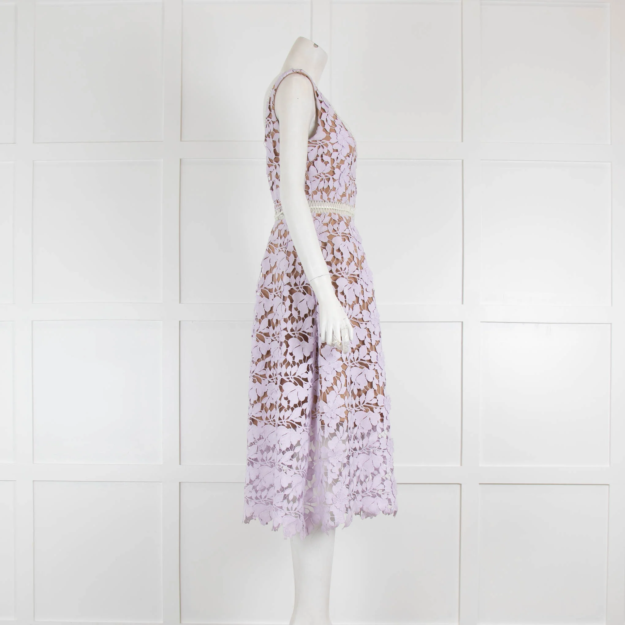 Self Portrait Lilac On Nude Lace Plunge Sleeveless Dress - Image 3