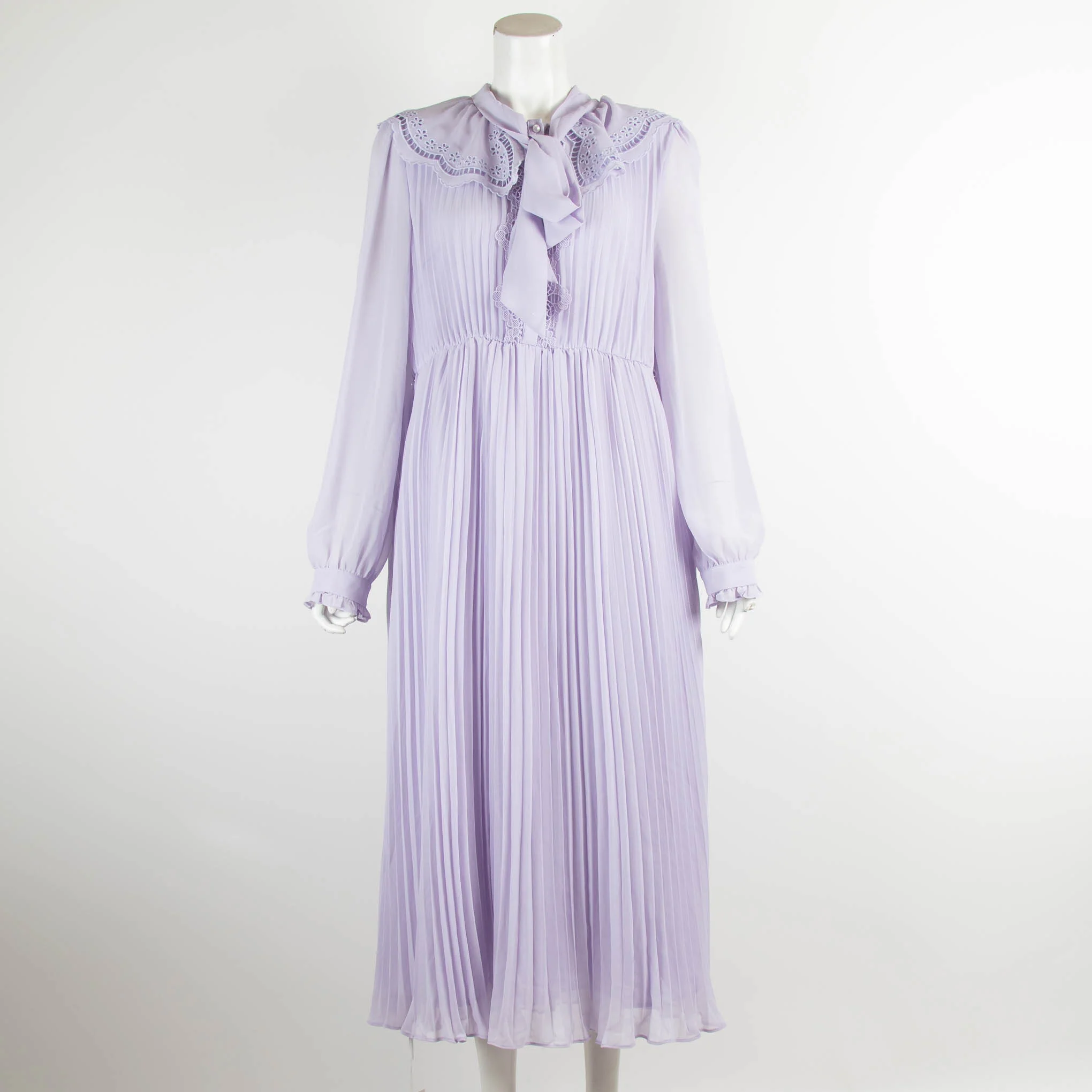 Self Portrait Lilac Pleated Maxi Dress With Belt