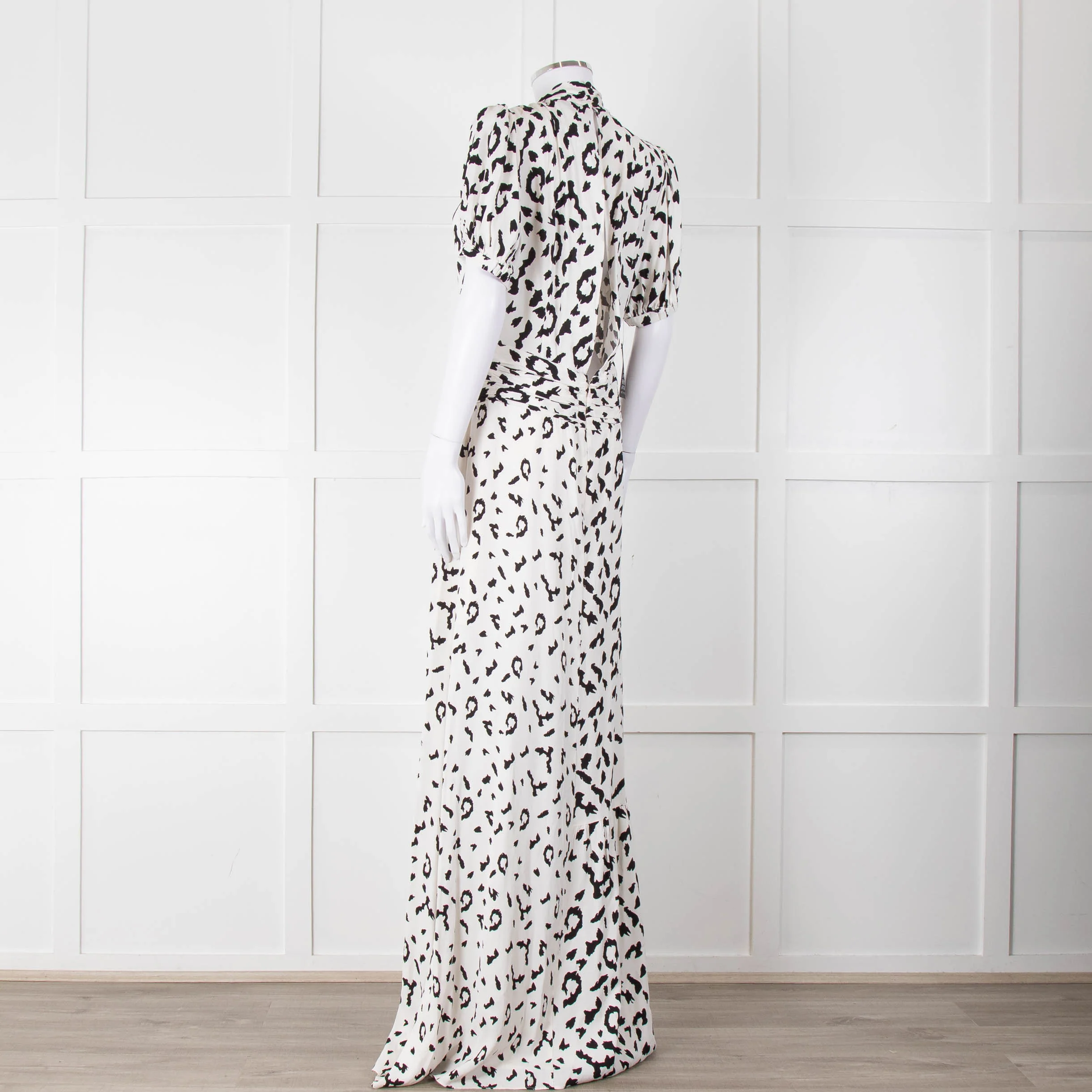 Self-Portrait Maxi White and Black Leopard Dress with Keyhole Neckline - Image 6