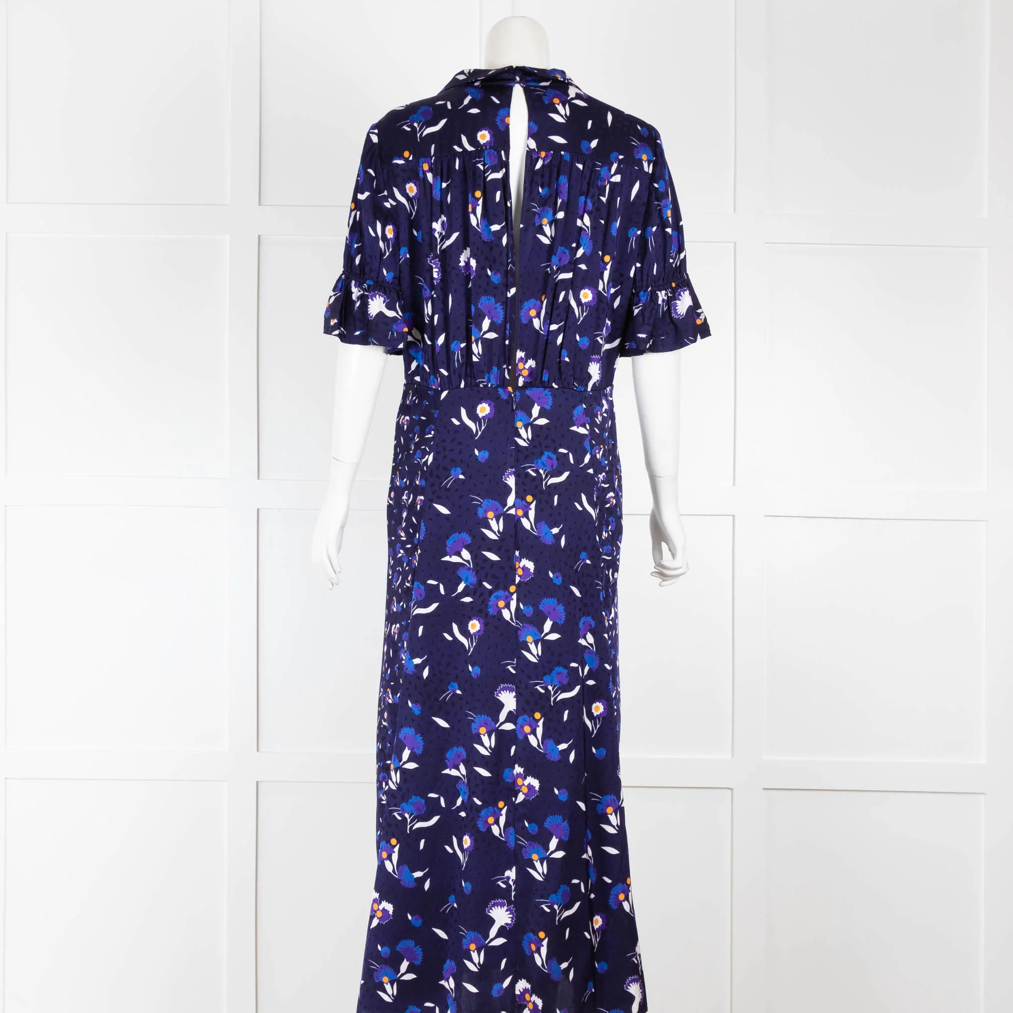 Self Portrait Navy Botanical Short Sleeve Twist Dress - Image 3