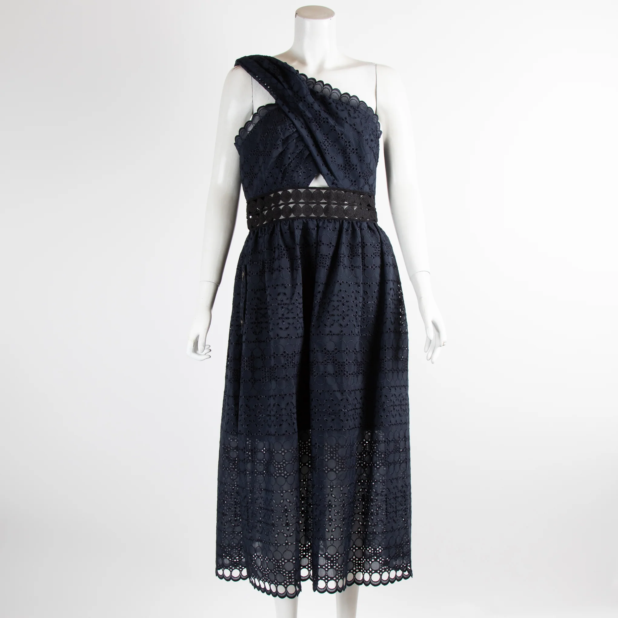 Self Portrait Navy Lace One Shoulder Dress