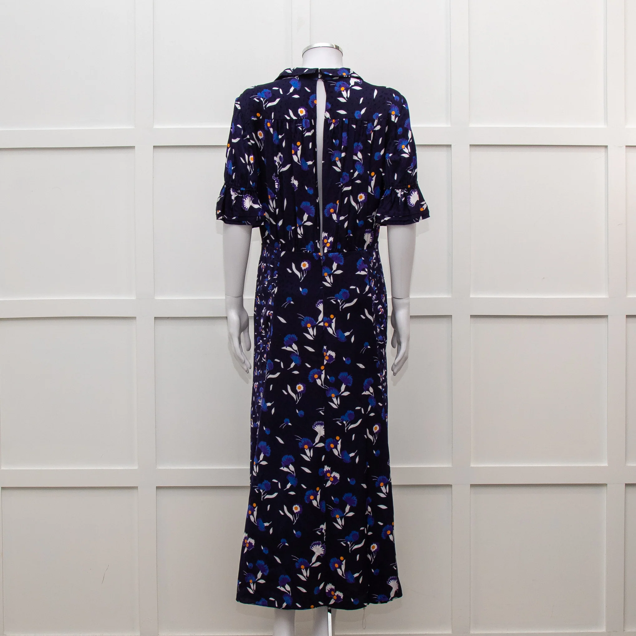 Self Portrait Navy White Floral Short Sleeve Long Dress - Image 5