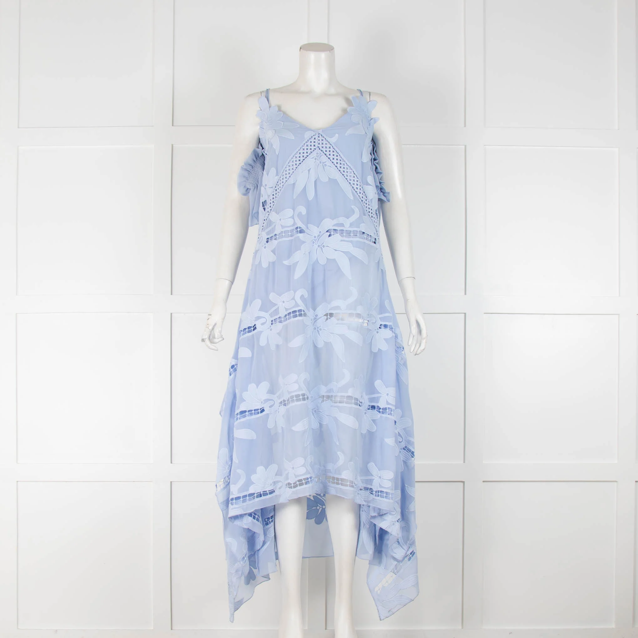 Self Portrait Pale Blue Embroidered Sleeveless Dress