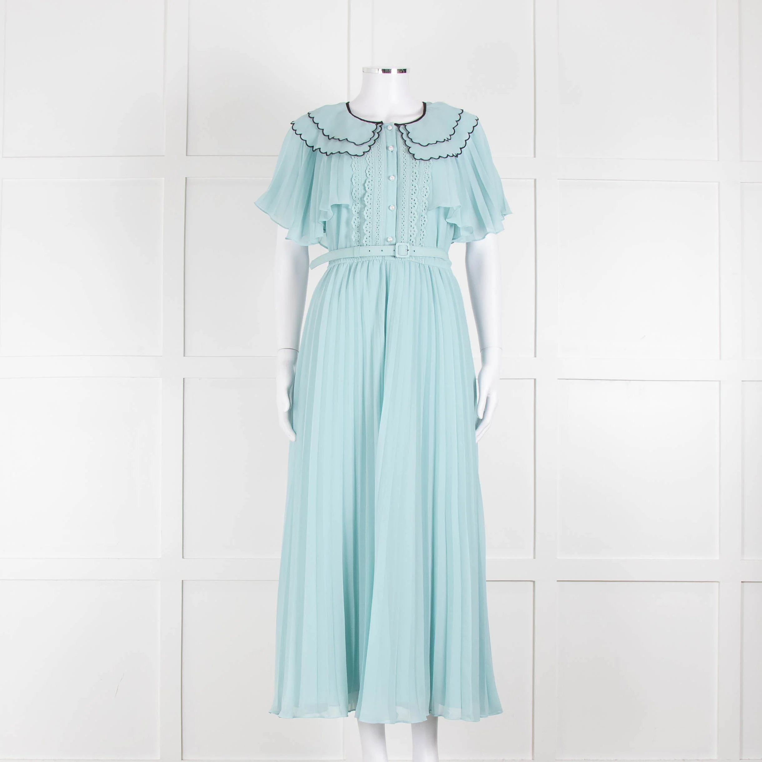 Self-Portrait Pale Turqouise Dress With Scalloped Collar and Belt