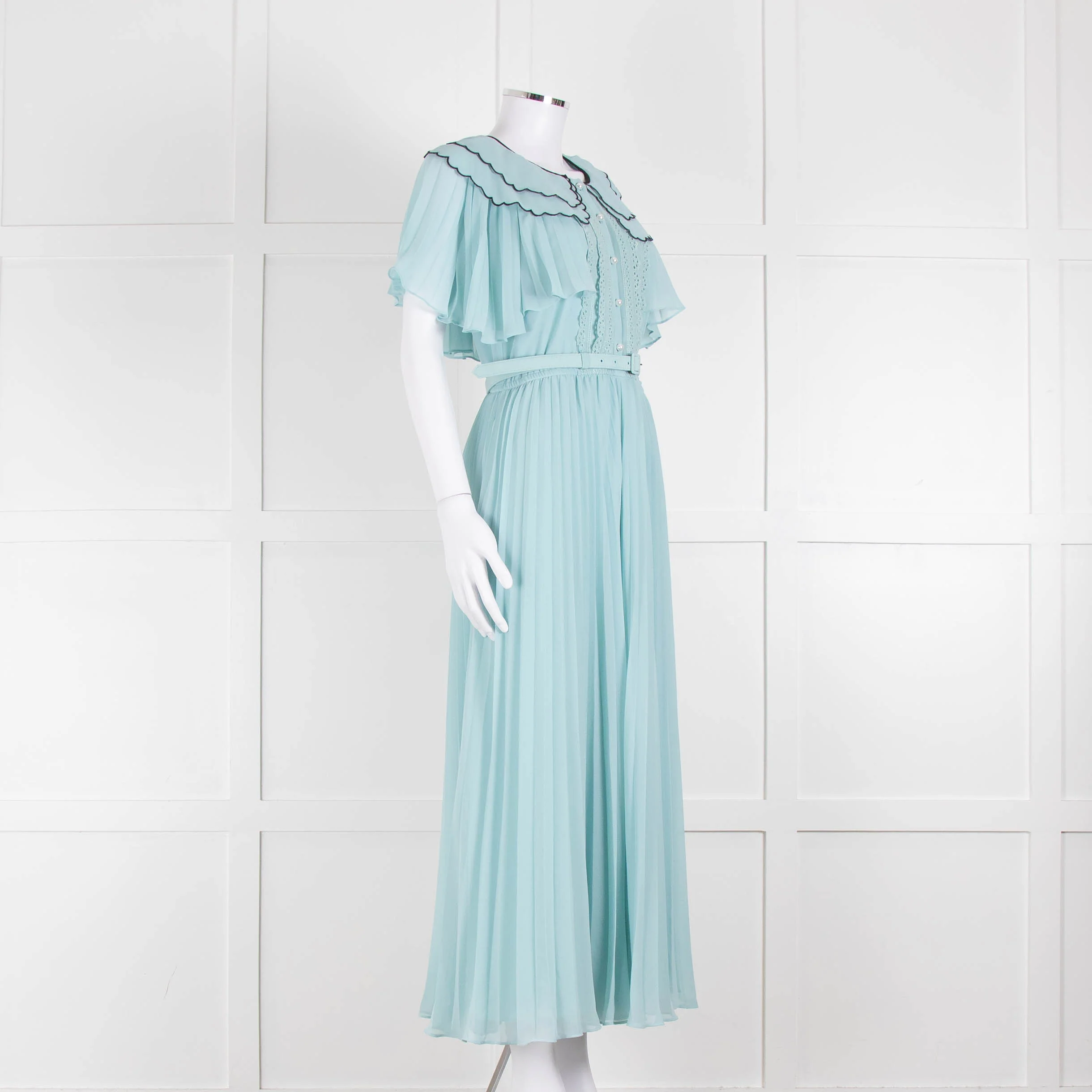 Self-Portrait Pale Turqouise Dress With Scalloped Collar and Belt - Image 2