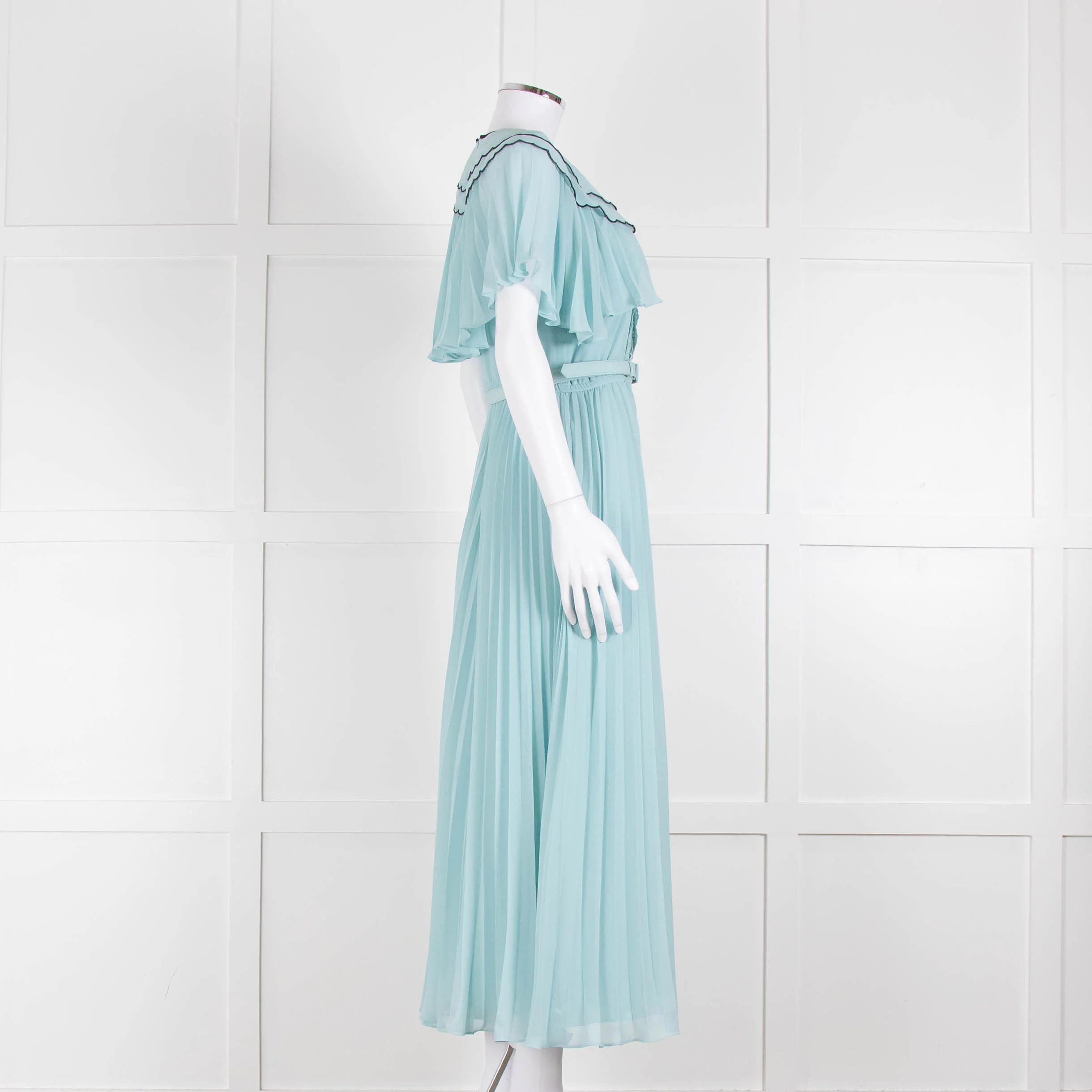 Self-Portrait Pale Turqouise Dress With Scalloped Collar and Belt - Image 3