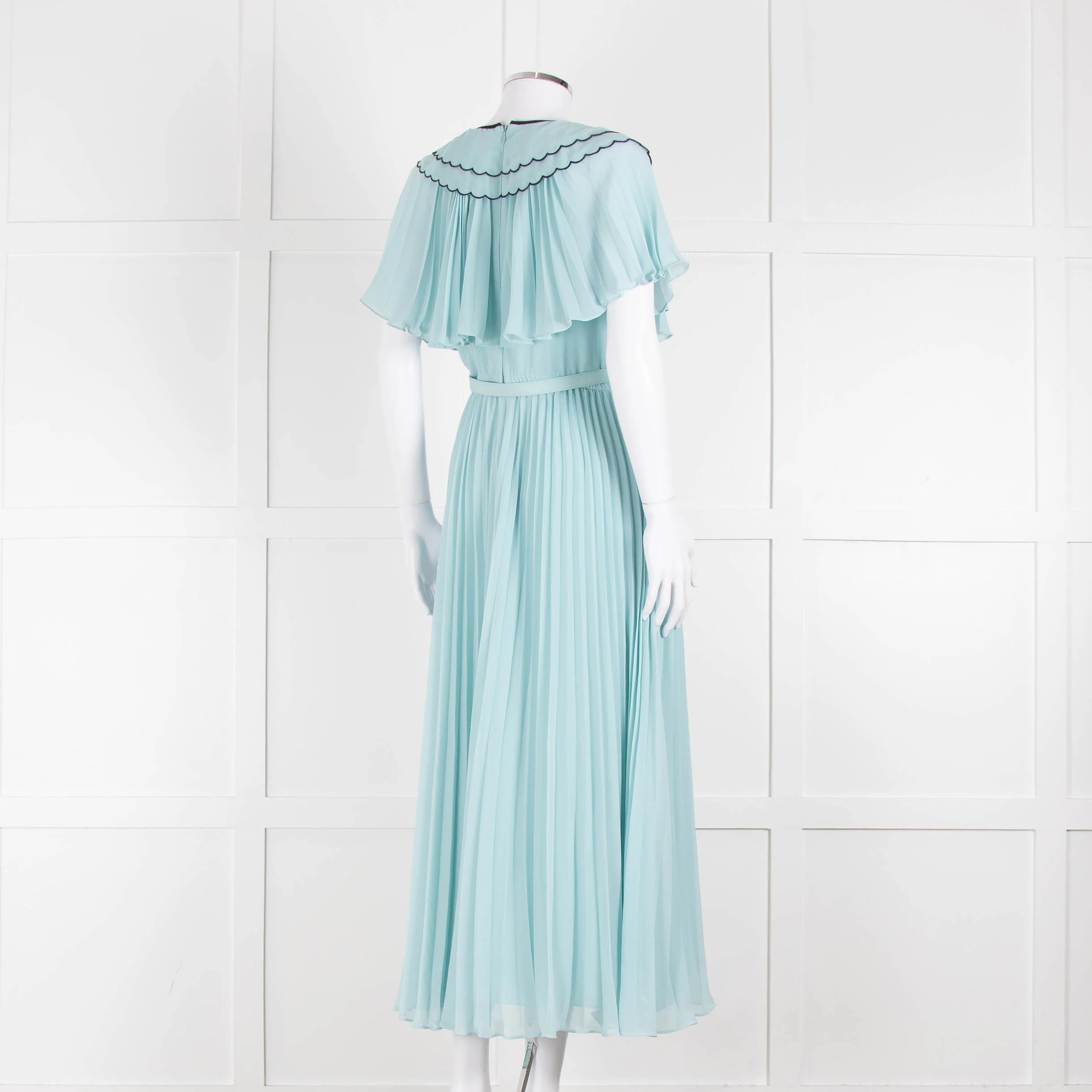 Self-Portrait Pale Turqouise Dress With Scalloped Collar and Belt - Image 4