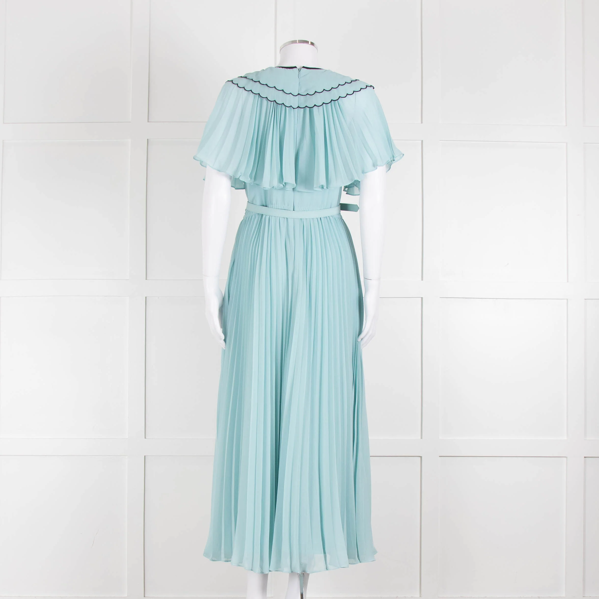 Self-Portrait Pale Turqouise Dress With Scalloped Collar and Belt - Image 5