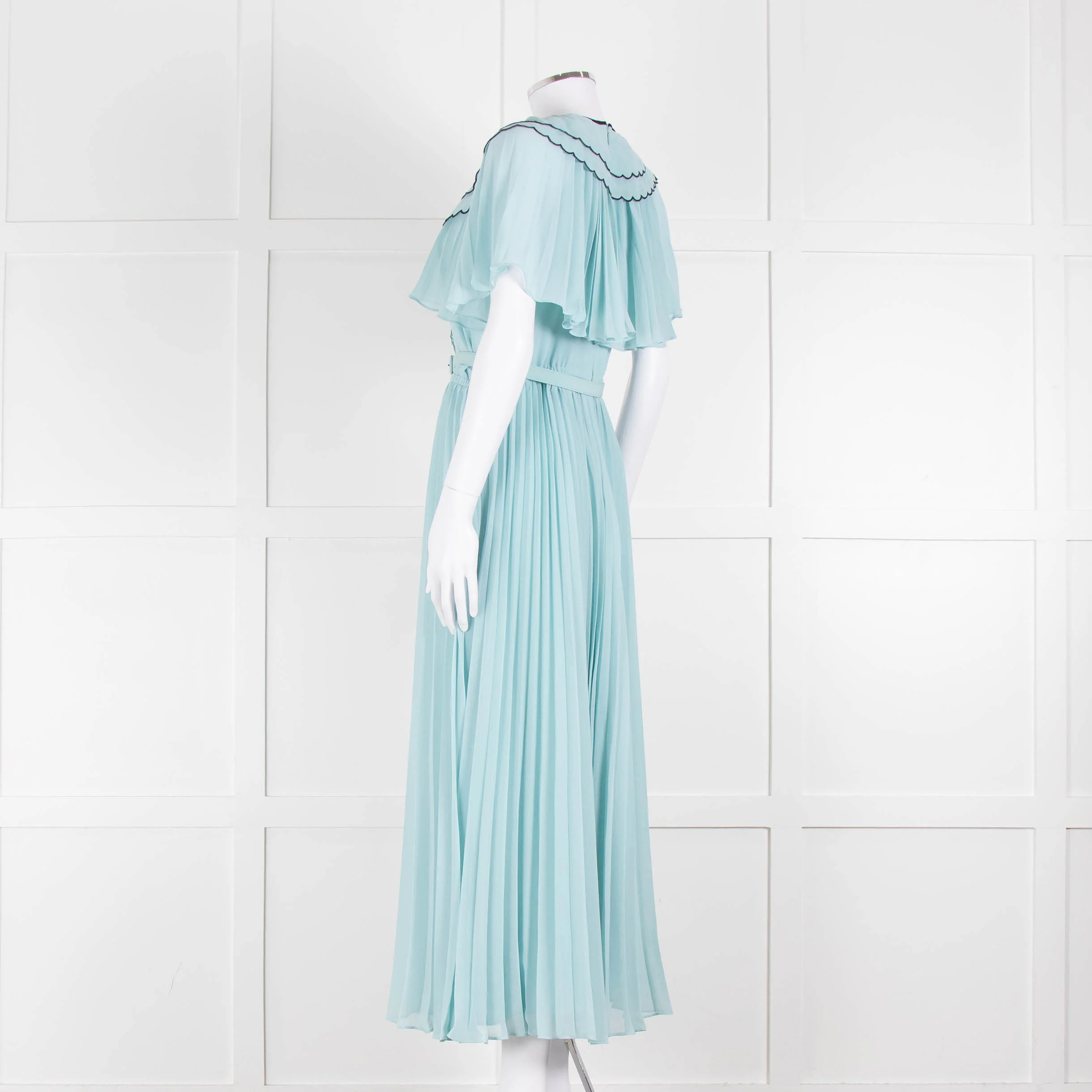Self-Portrait Pale Turqouise Dress With Scalloped Collar and Belt - Image 6