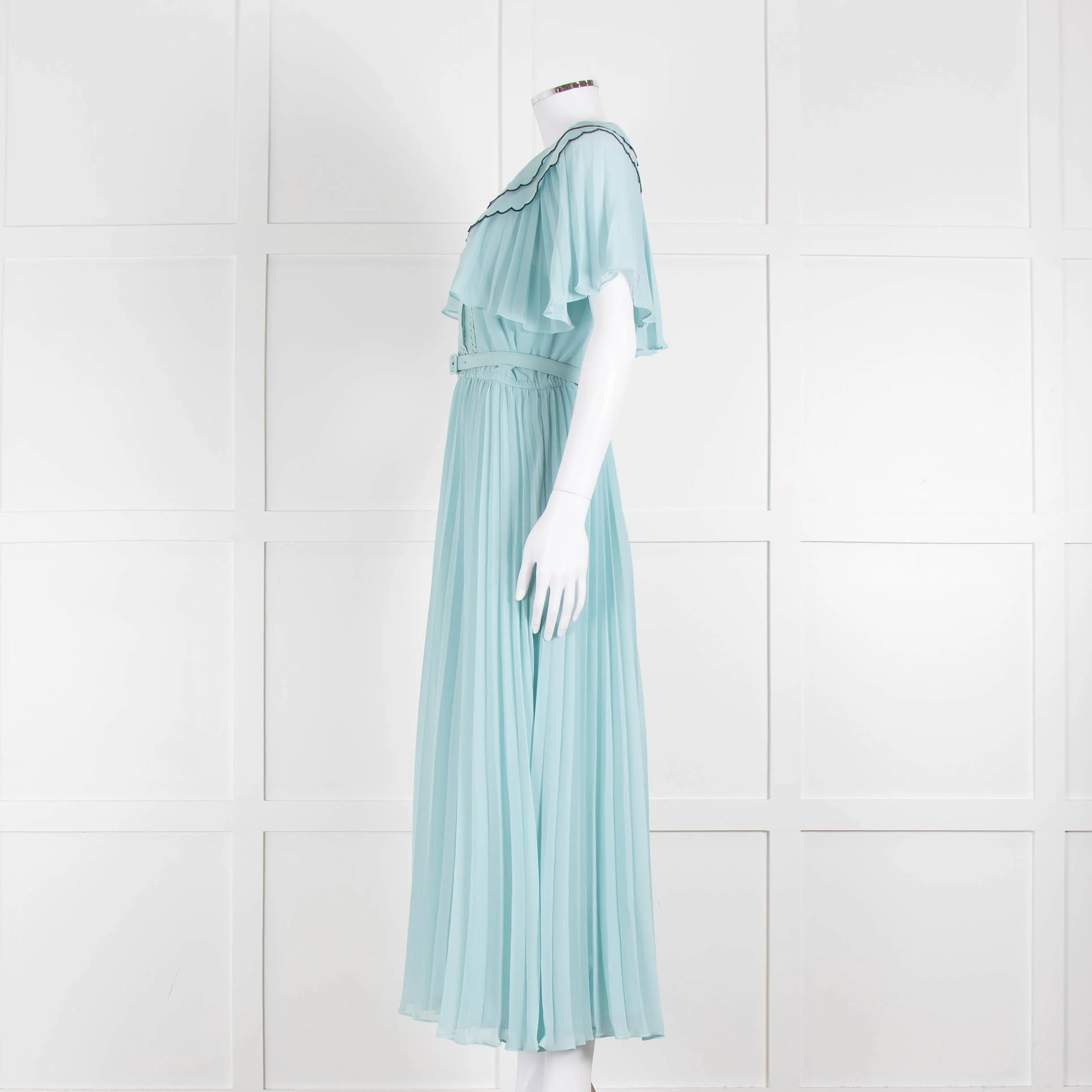 Self-Portrait Pale Turqouise Dress With Scalloped Collar and Belt - Image 7