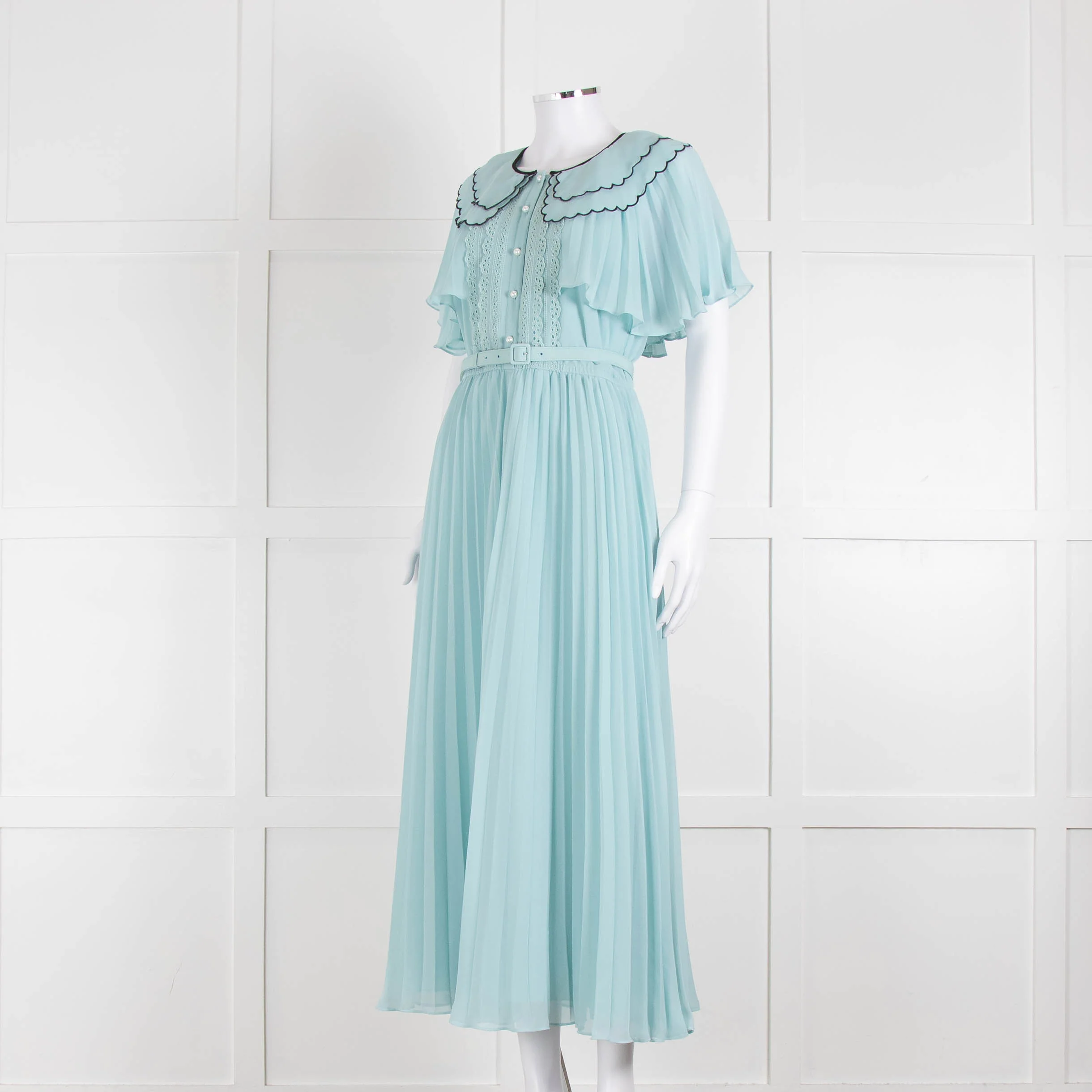Self-Portrait Pale Turqouise Dress With Scalloped Collar and Belt - Image 8