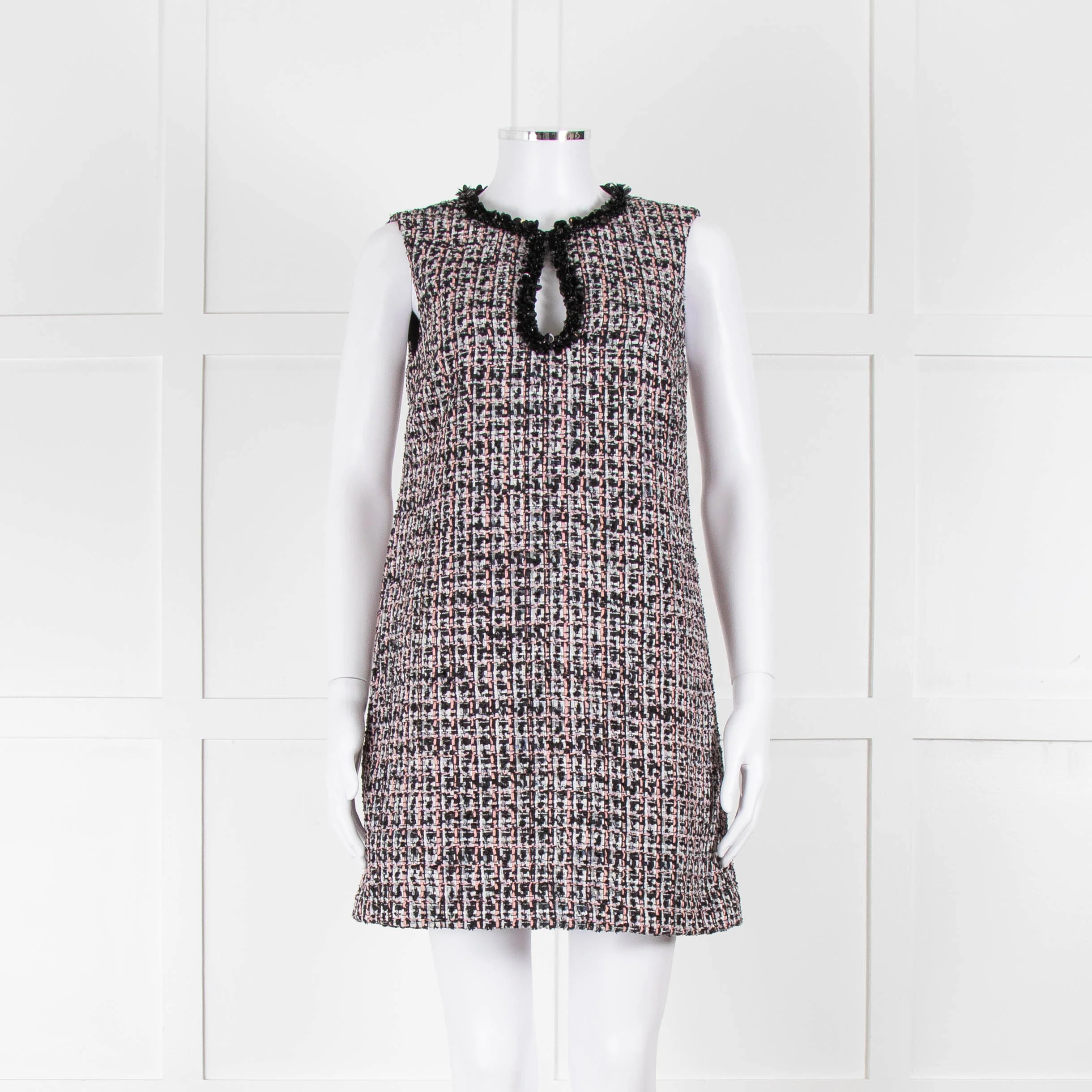 Self-Portrait Pink and Black Shift Dress with Jewelled Neckline
