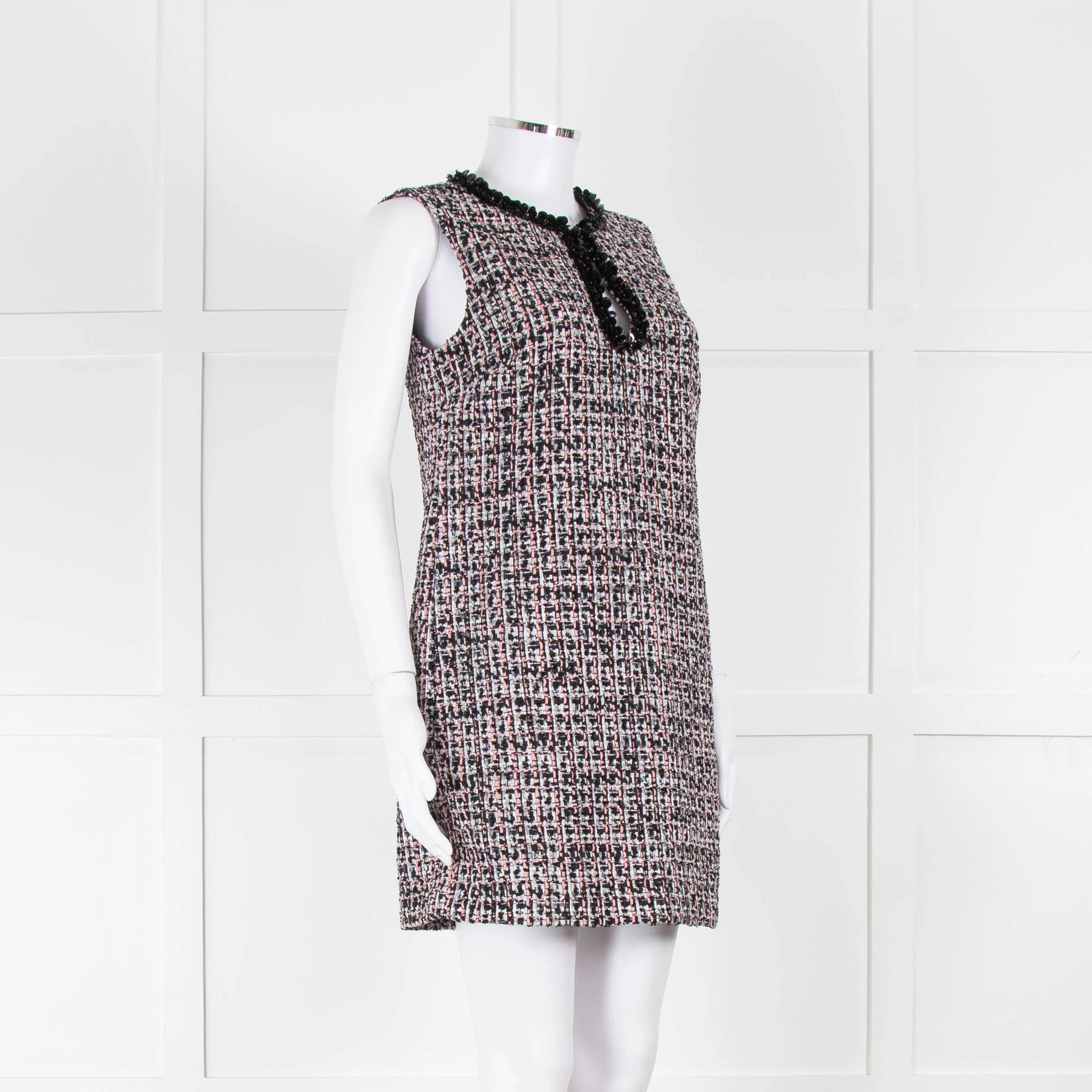 Self-Portrait Pink and Black Shift Dress with Jewelled Neckline - Image 2