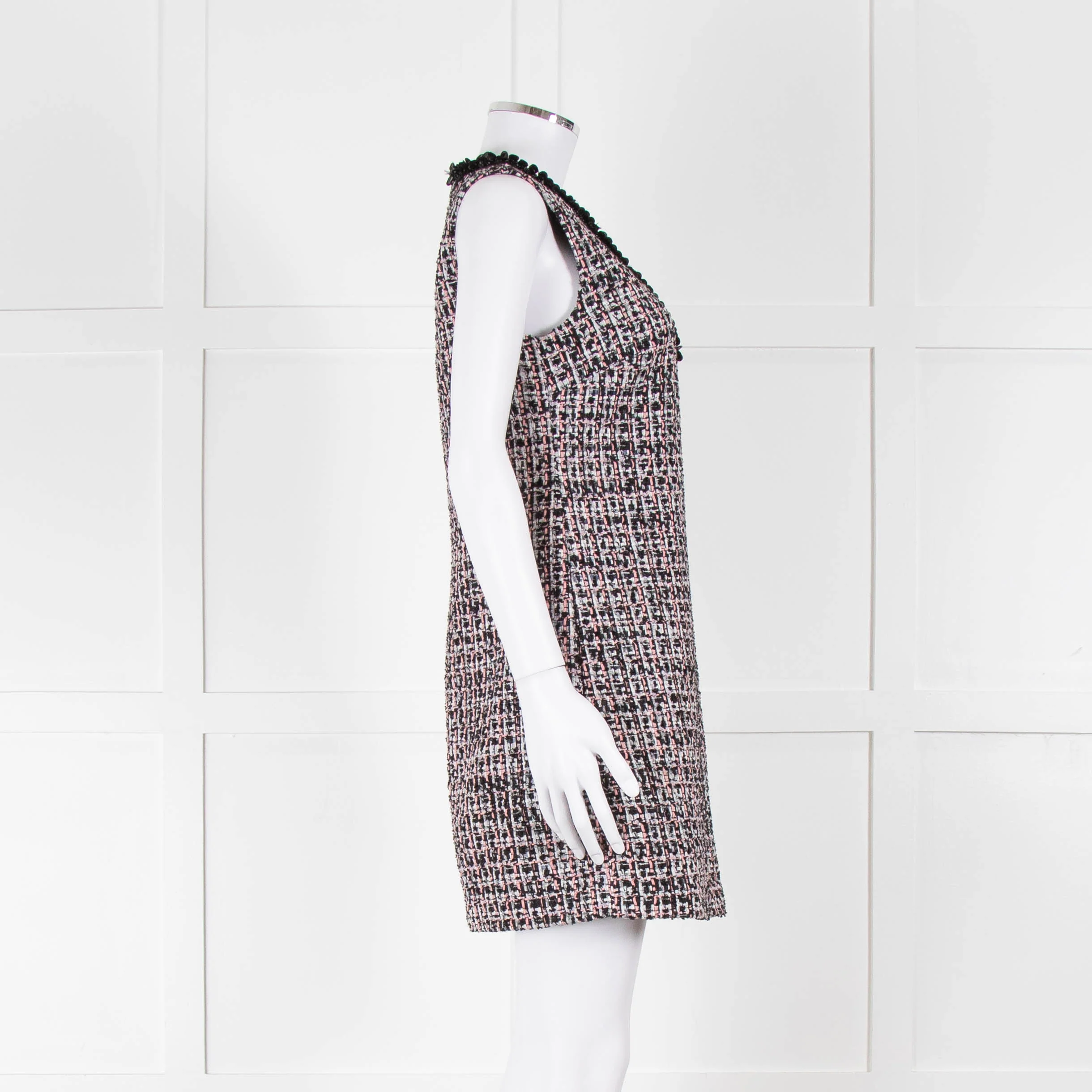 Self-Portrait Pink and Black Shift Dress with Jewelled Neckline - Image 3