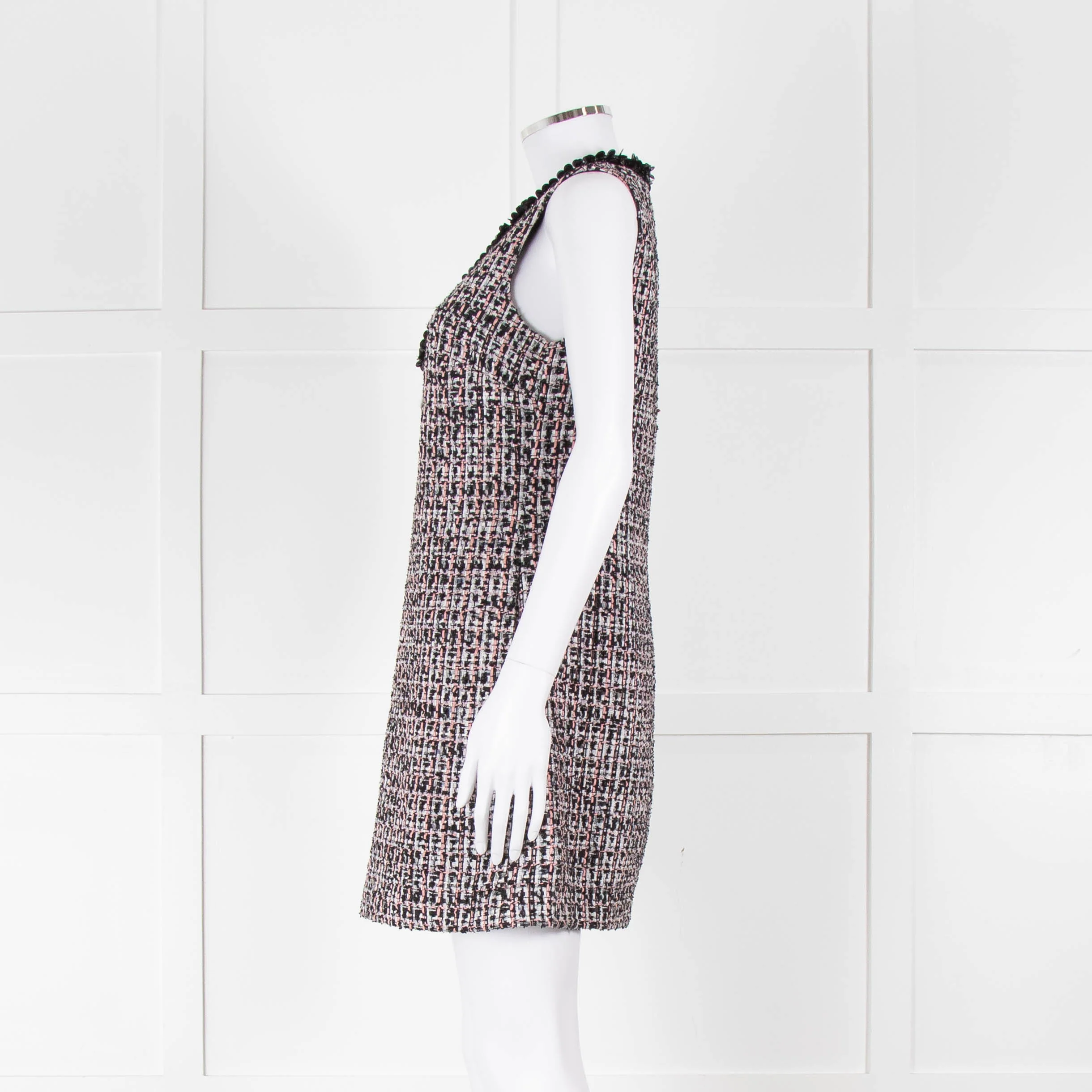 Self-Portrait Pink and Black Shift Dress with Jewelled Neckline - Image 7