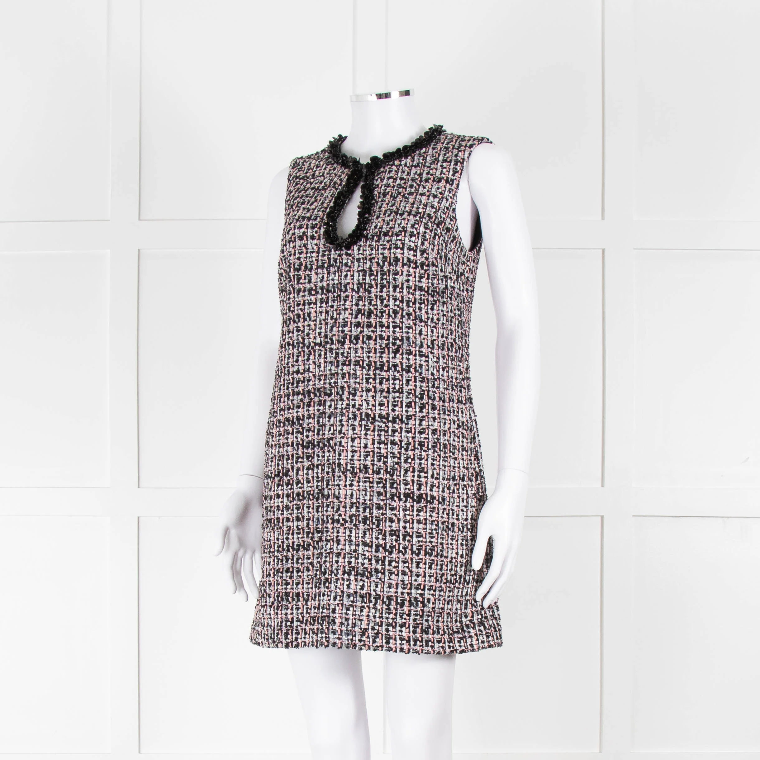 Self-Portrait Pink and Black Shift Dress with Jewelled Neckline - Image 8