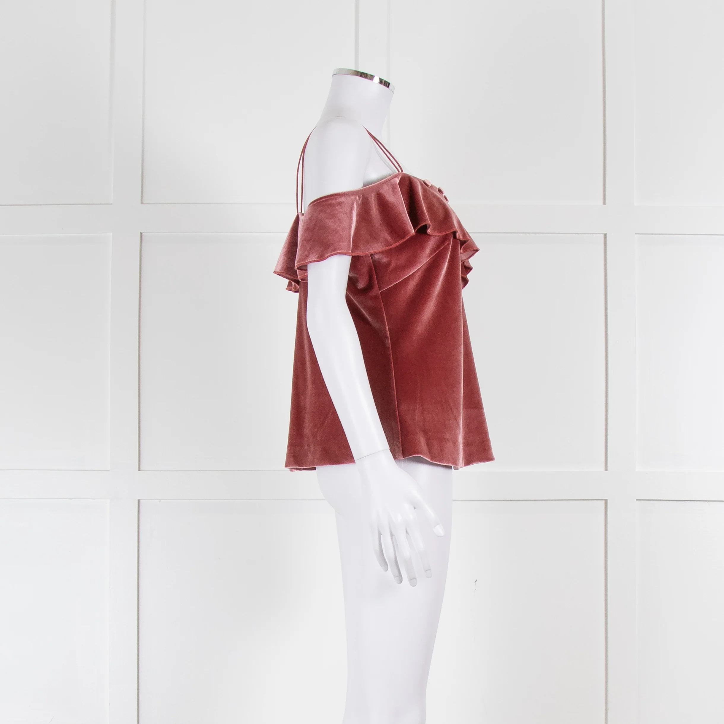 Self-Portrait Pink Velour Frilled Camisole Top - Image 3