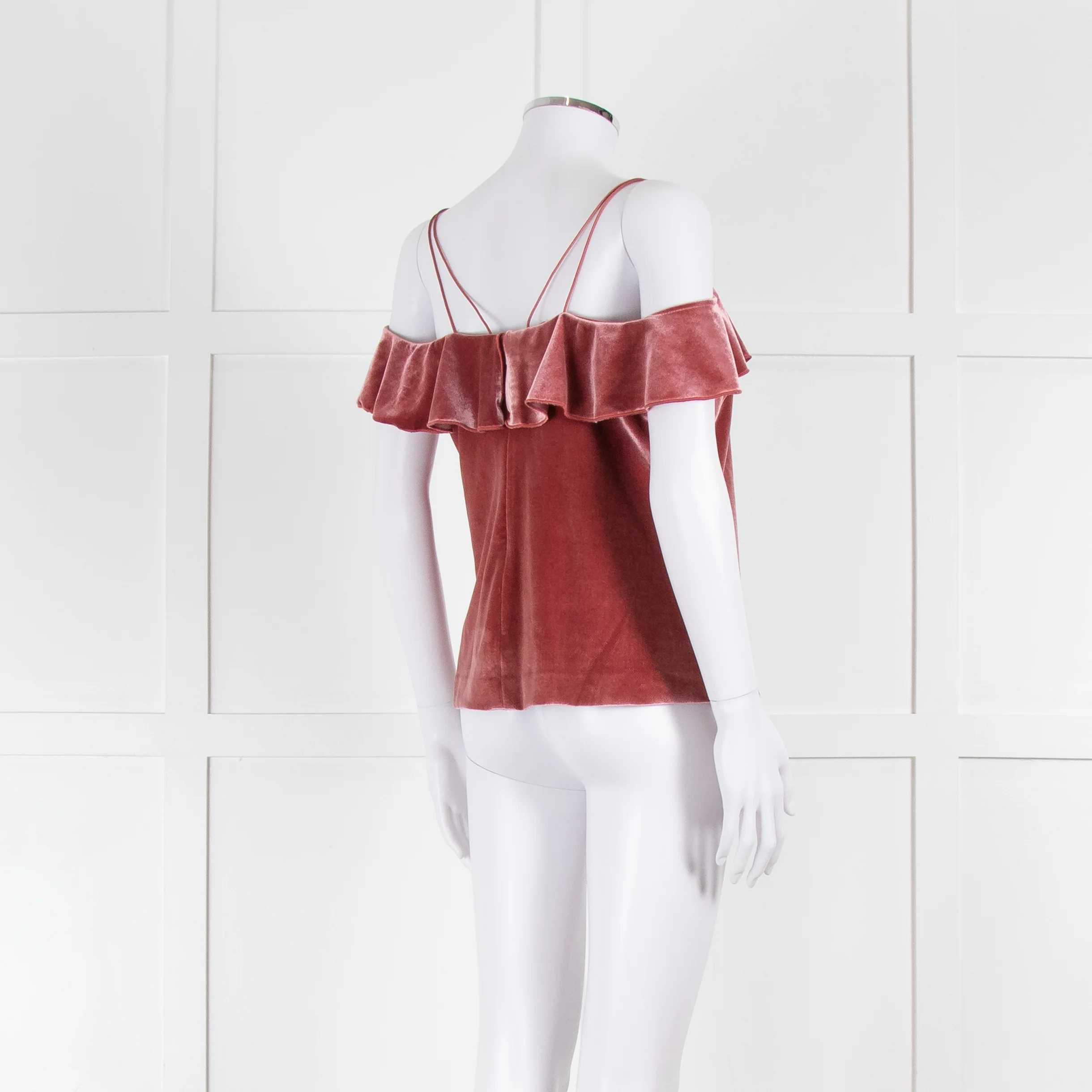Self-Portrait Pink Velour Frilled Camisole Top - Image 4