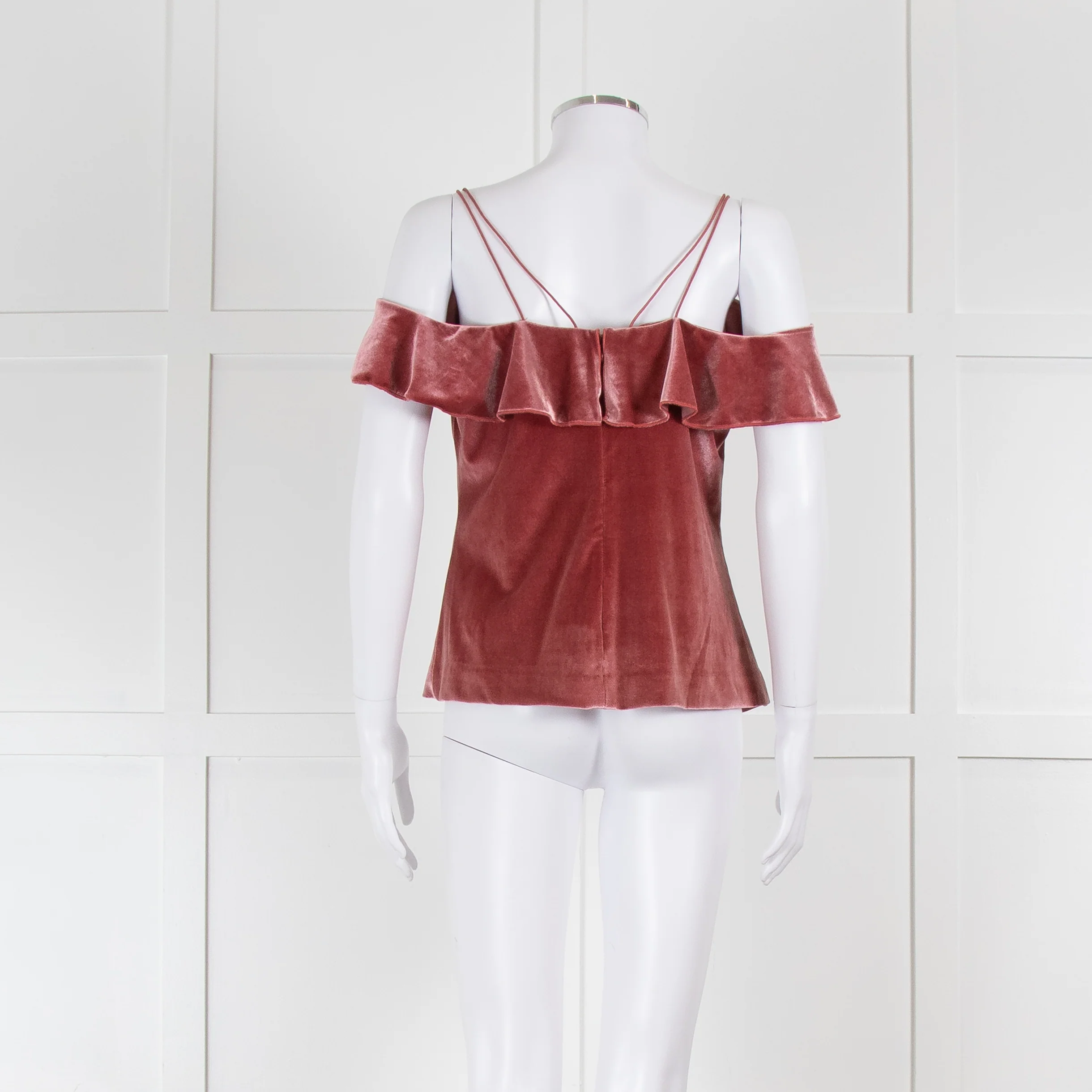 Self-Portrait Pink Velour Frilled Camisole Top - Image 5