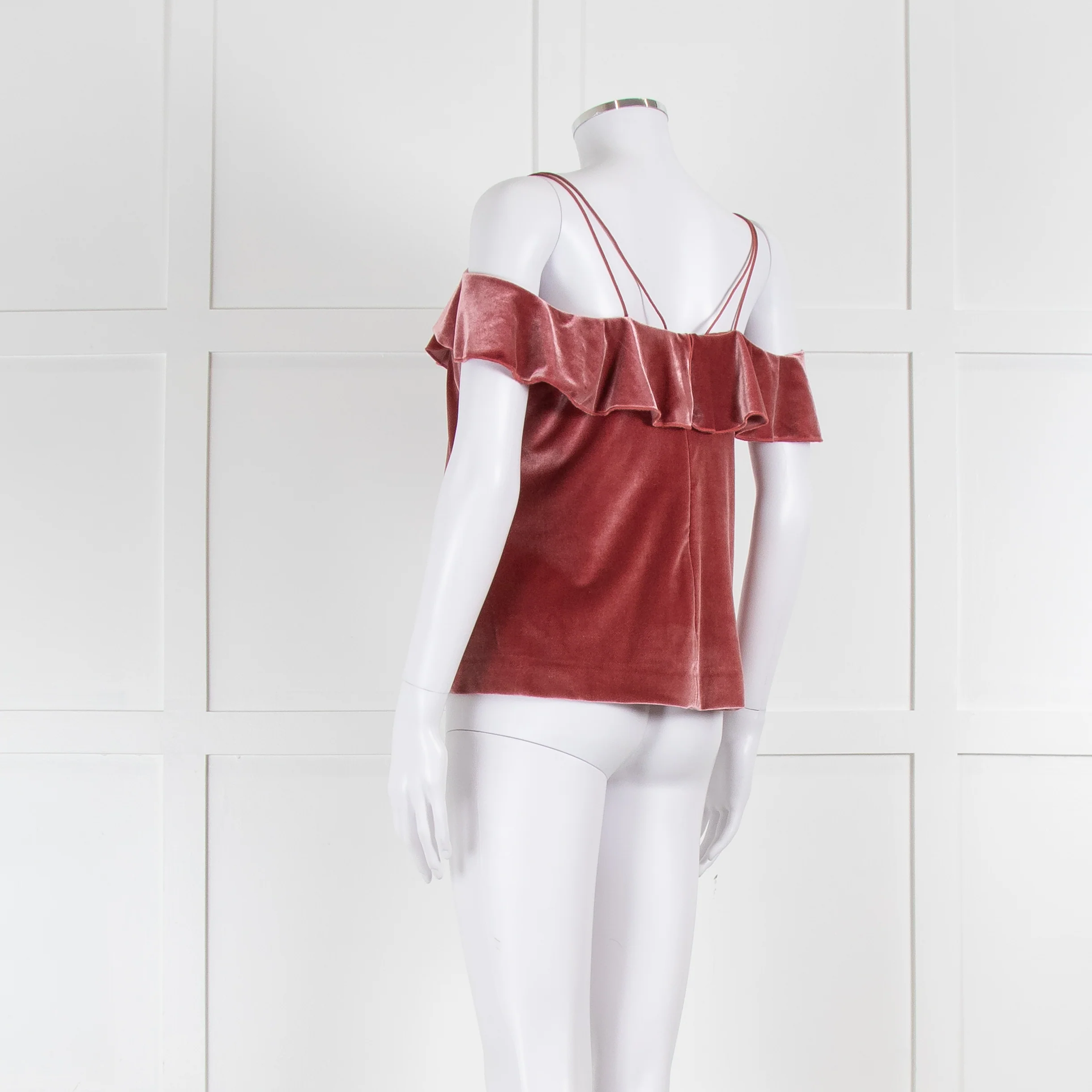 Self-Portrait Pink Velour Frilled Camisole Top - Image 6