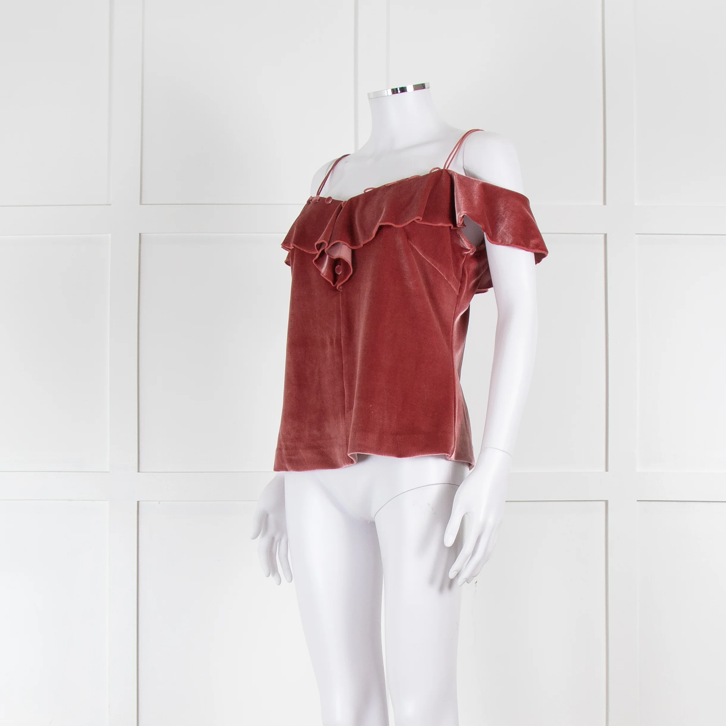 Self-Portrait Pink Velour Frilled Camisole Top - Image 8