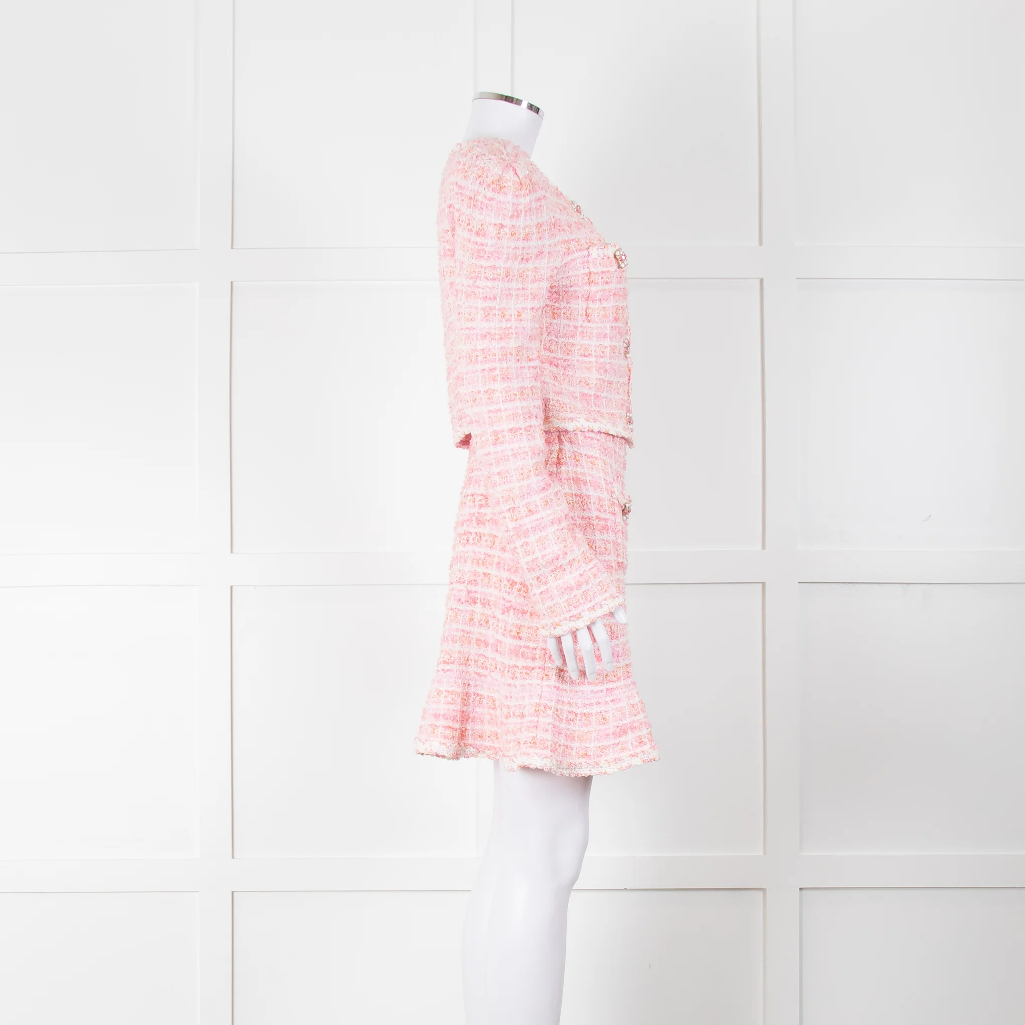 Self-Portrait Pink Woven Stretch Tweed Jacket And Skirt Suit - Image 3
