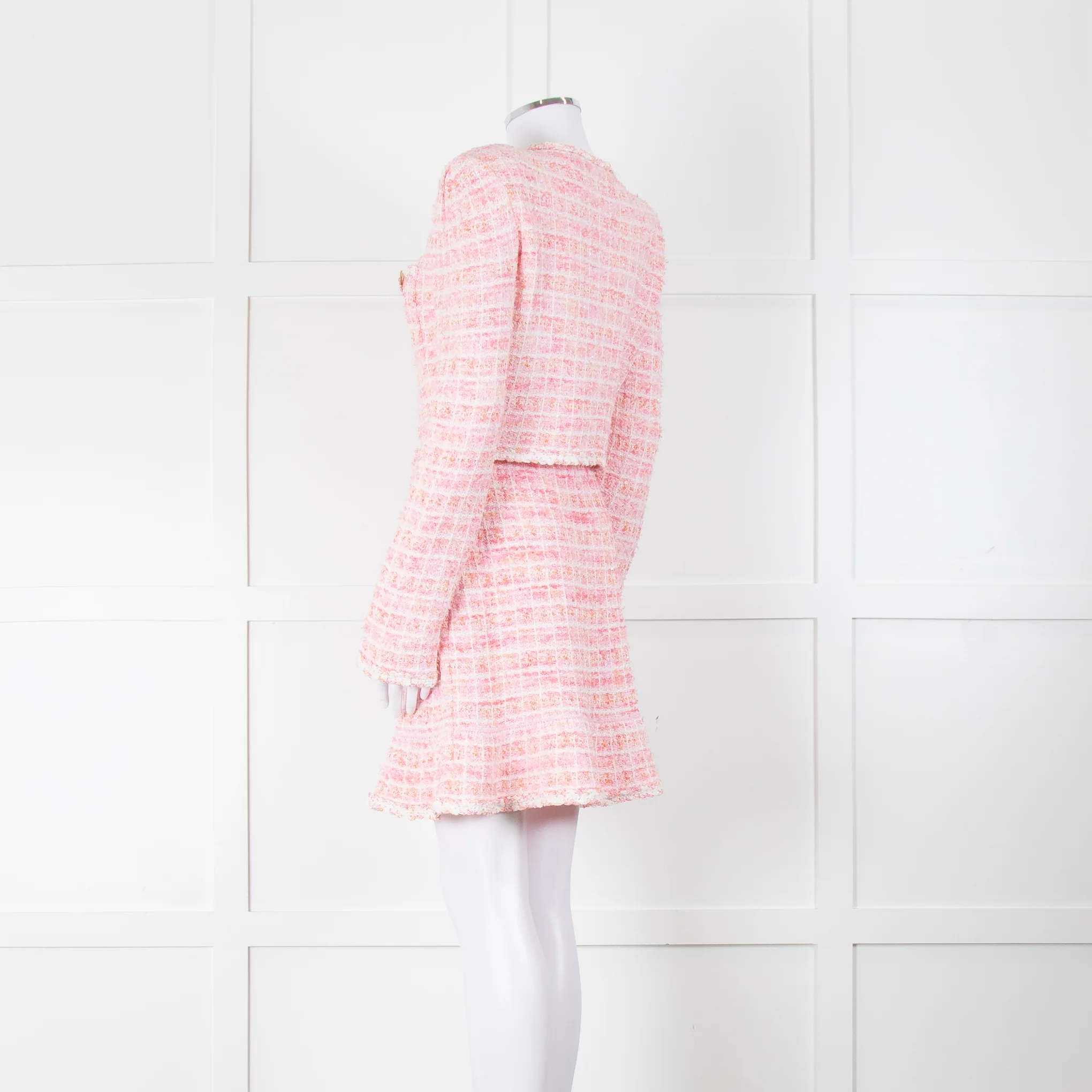 Self-Portrait Pink Woven Stretch Tweed Jacket And Skirt Suit - Image 6