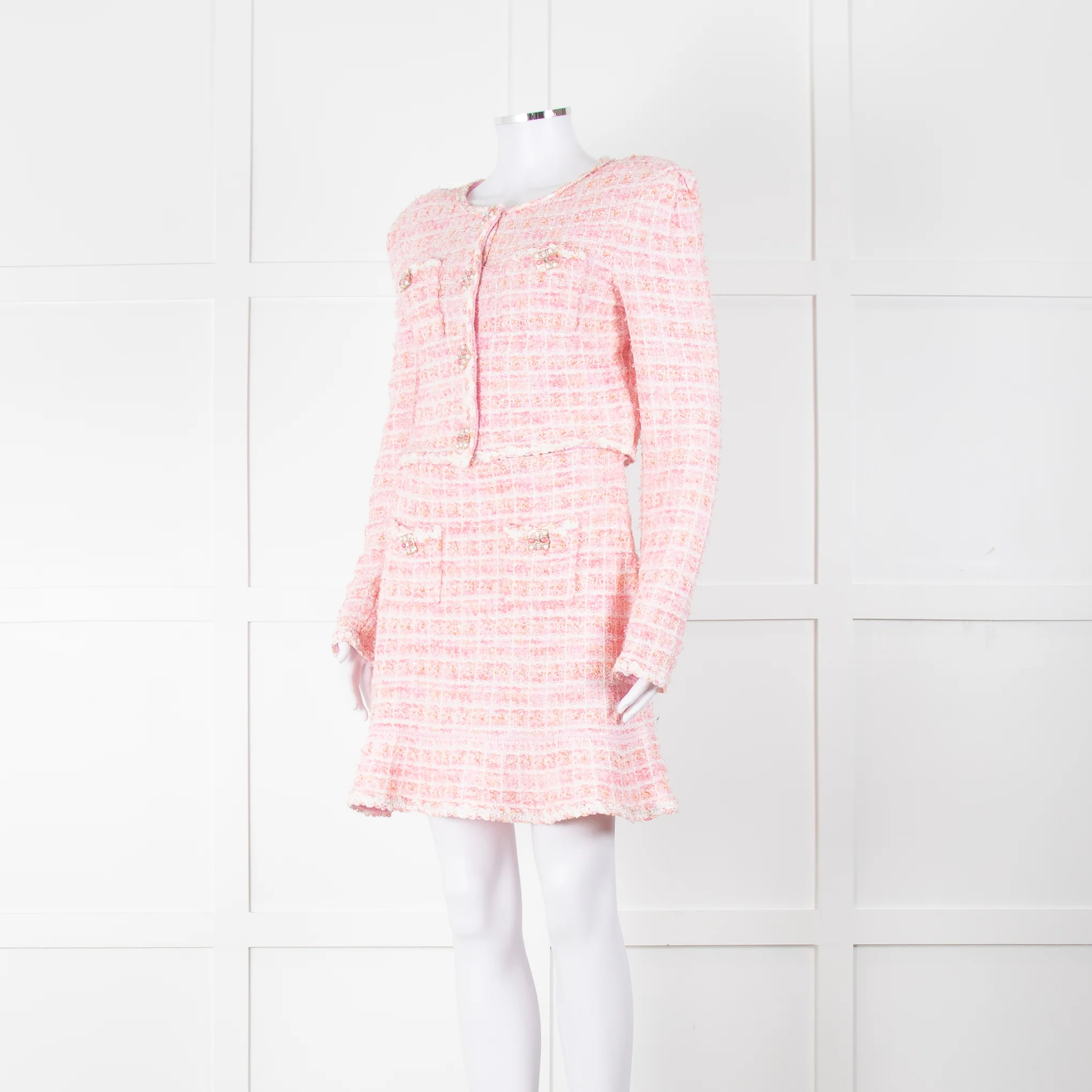 Self-Portrait Pink Woven Stretch Tweed Jacket And Skirt Suit - Image 8