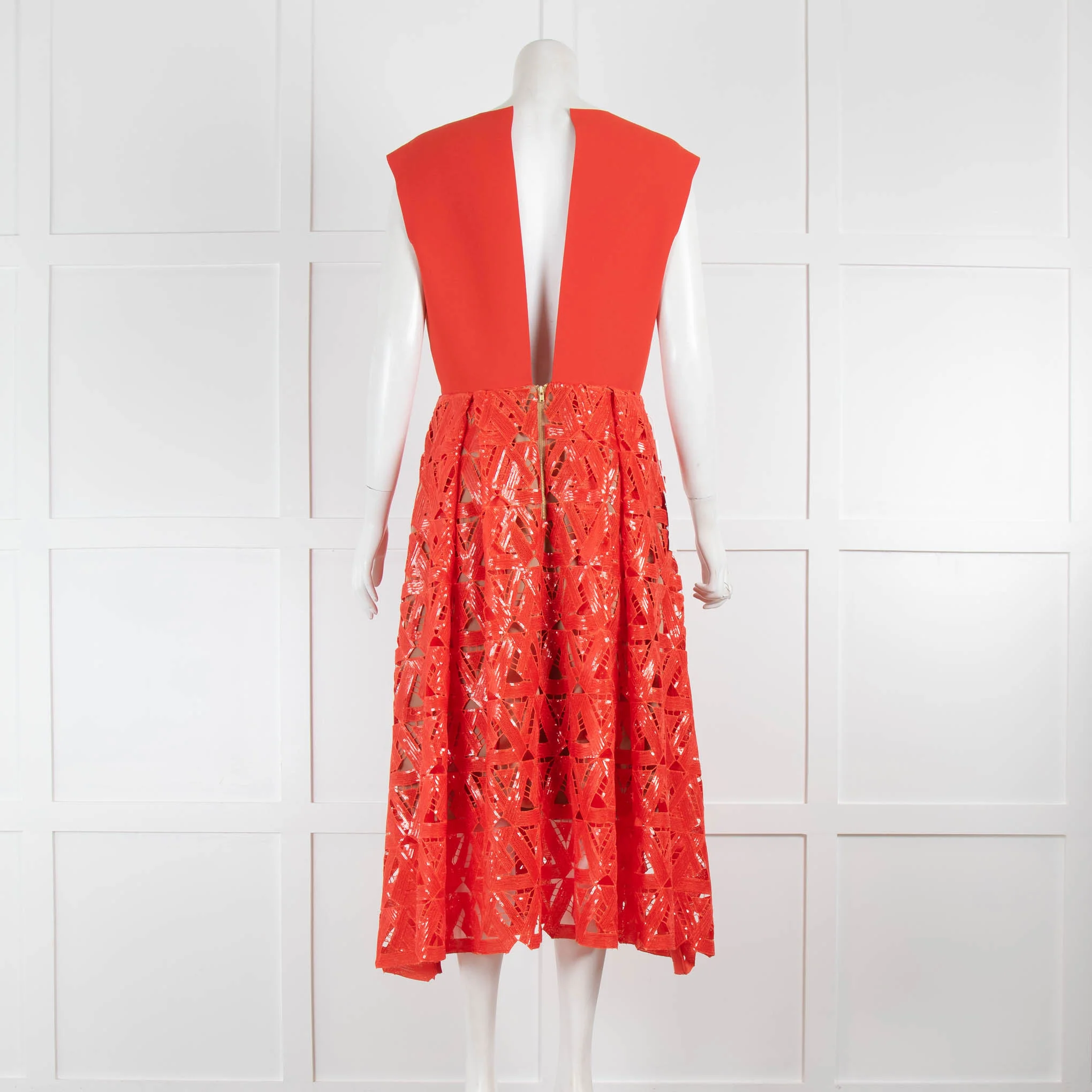 Self Portrait Red Nude Geometric Sequin Dress - Image 3