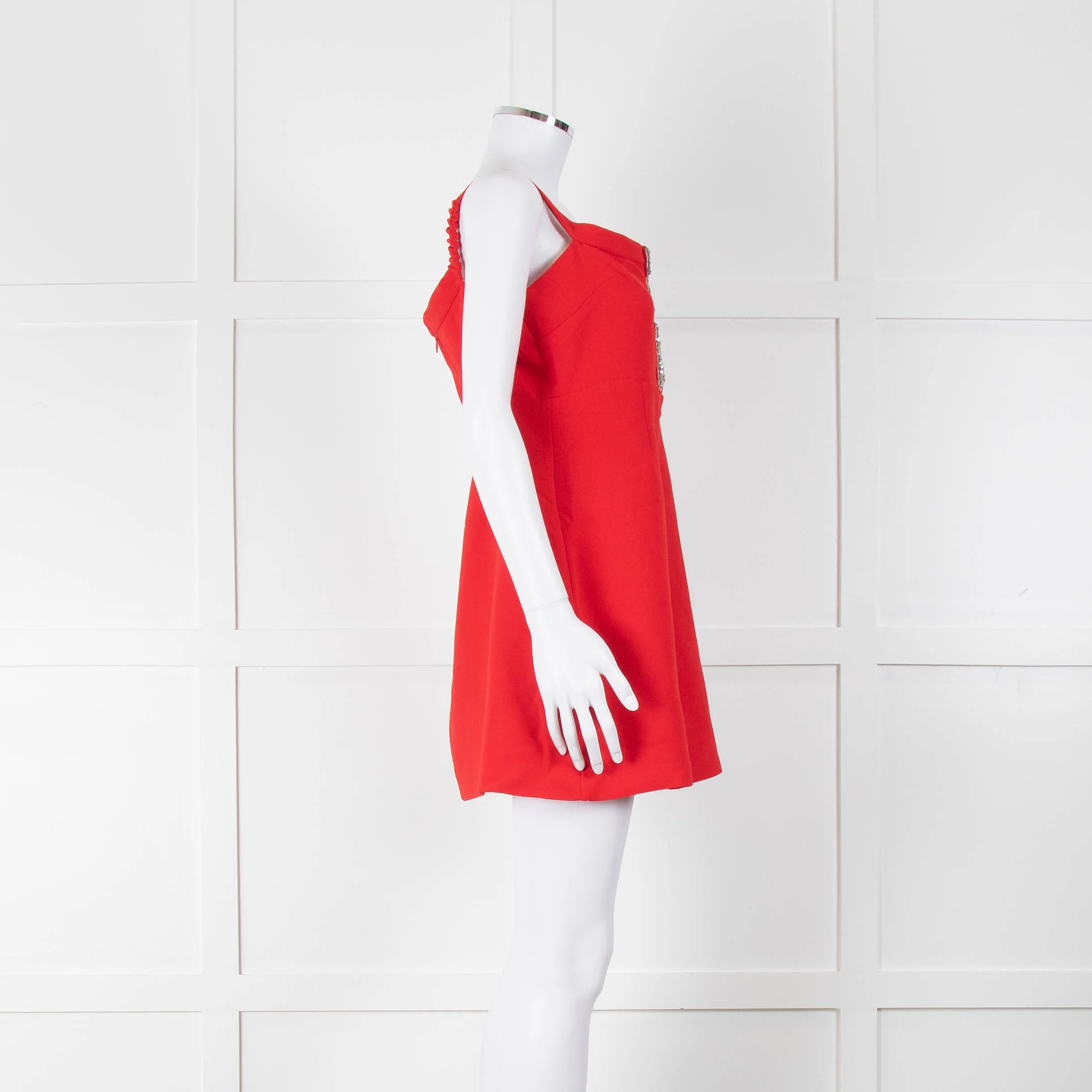 Self-Portrait Red Strappy Diamante Bow Mini Dress - Image 3
