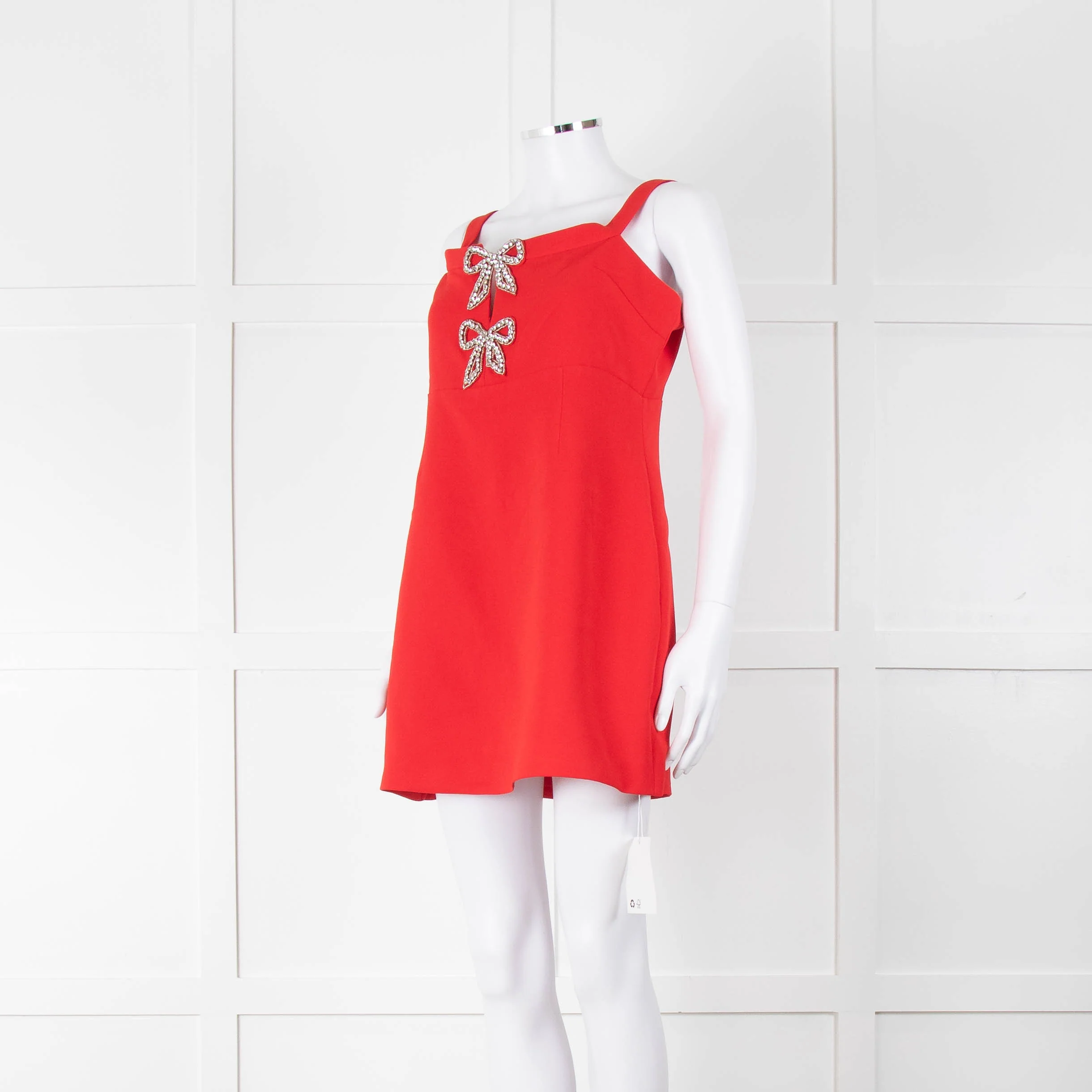 Self-Portrait Red Strappy Diamante Bow Mini Dress - Image 8