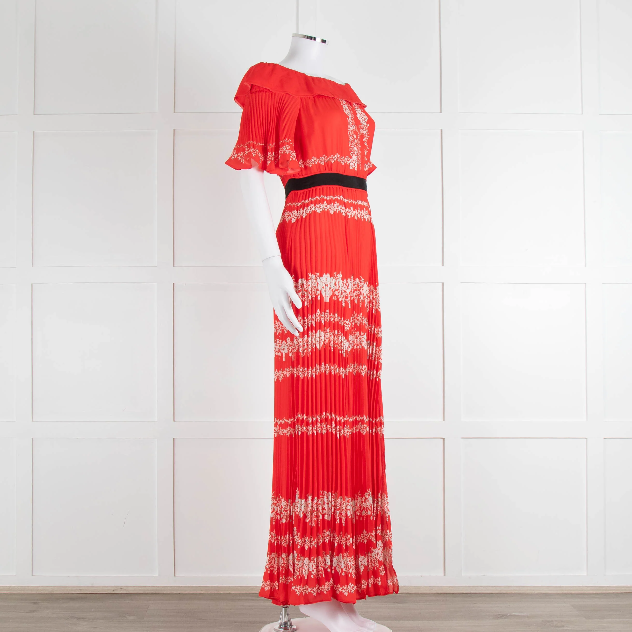 Self-Portrait Red White Floral Plisse Short Sleeve Maxi Dress - Image 2